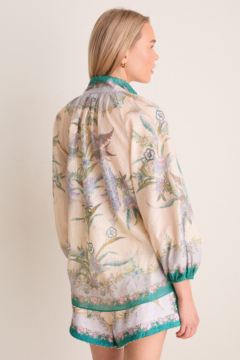 Cream Scarf Floral Indra Billow Blouse