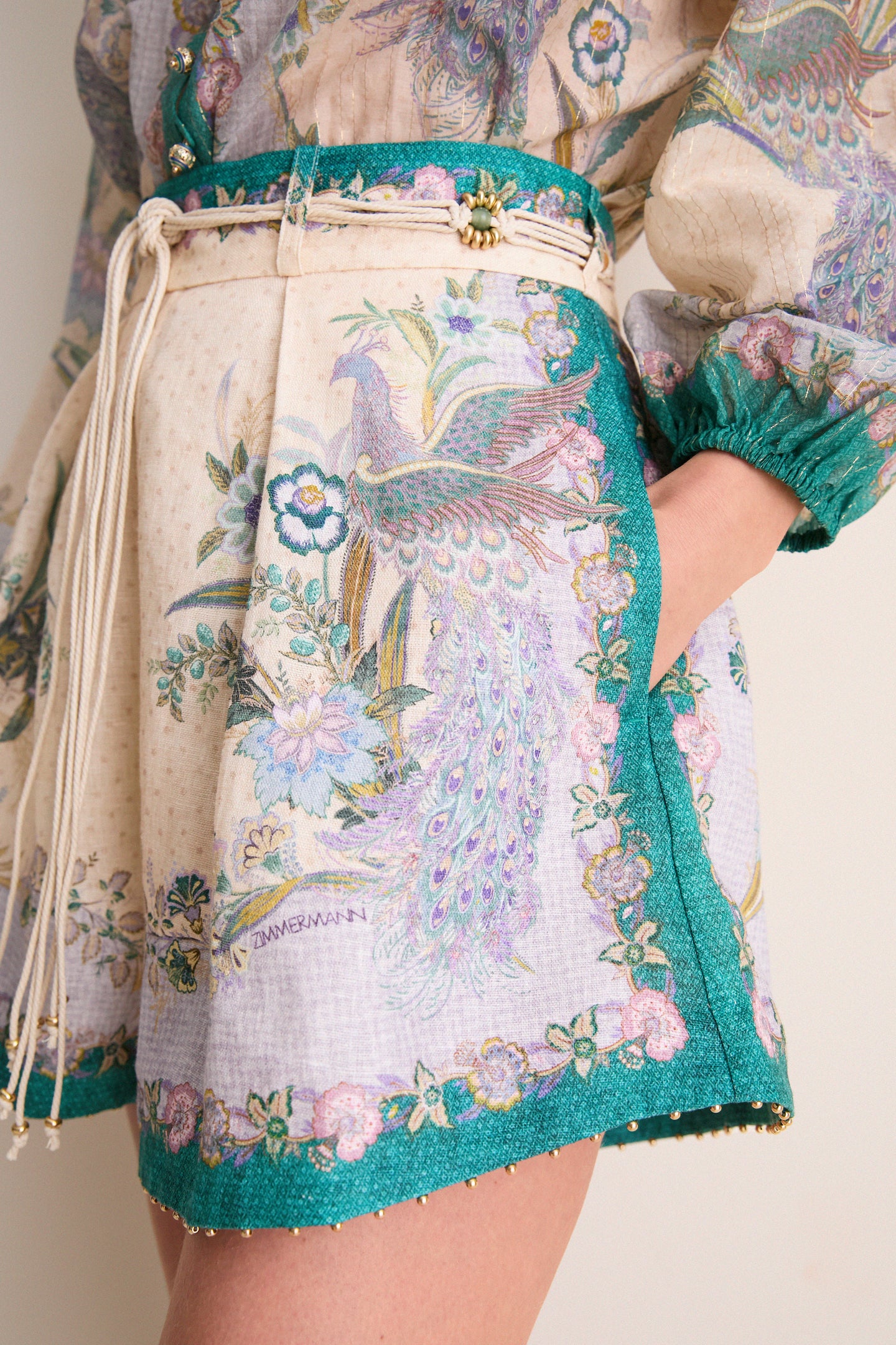 Cream Scarf Floral Indra Tuck Short