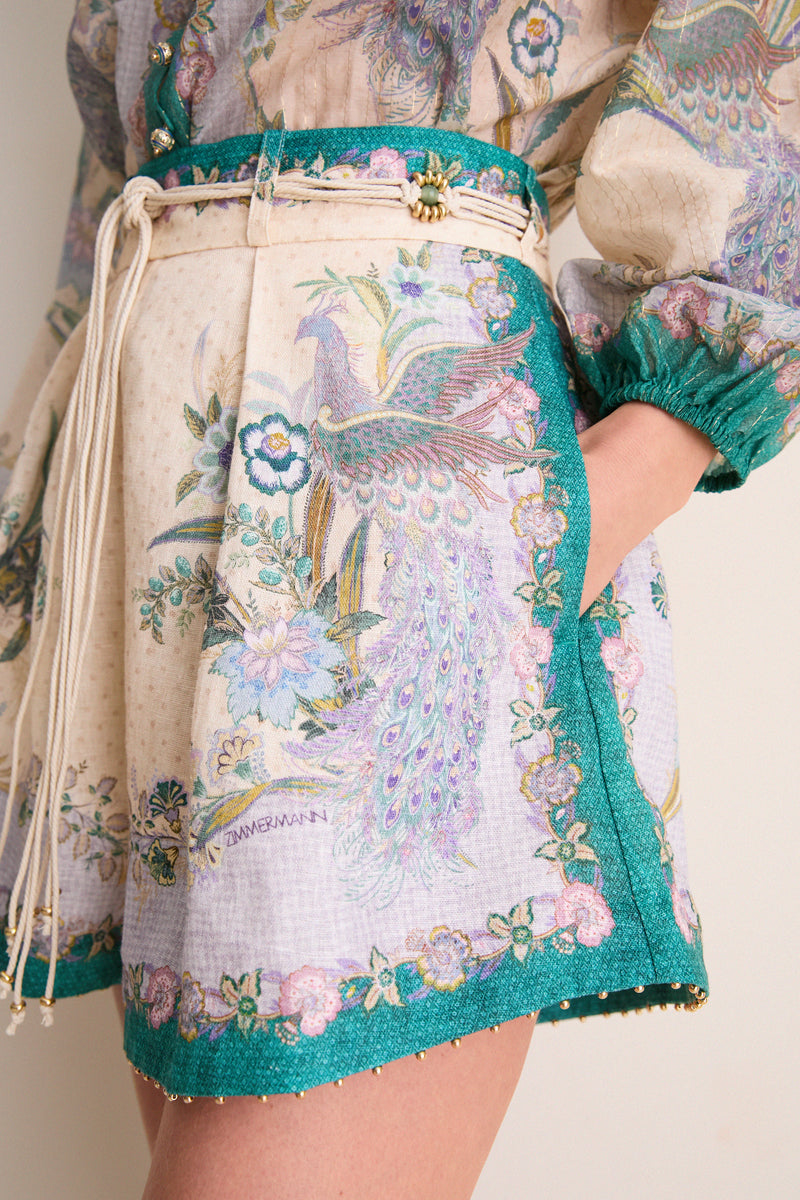 Cream Scarf Floral Indra Tuck Short