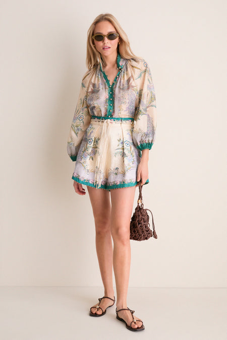 Cream Scarf Floral Indra Tuck Short