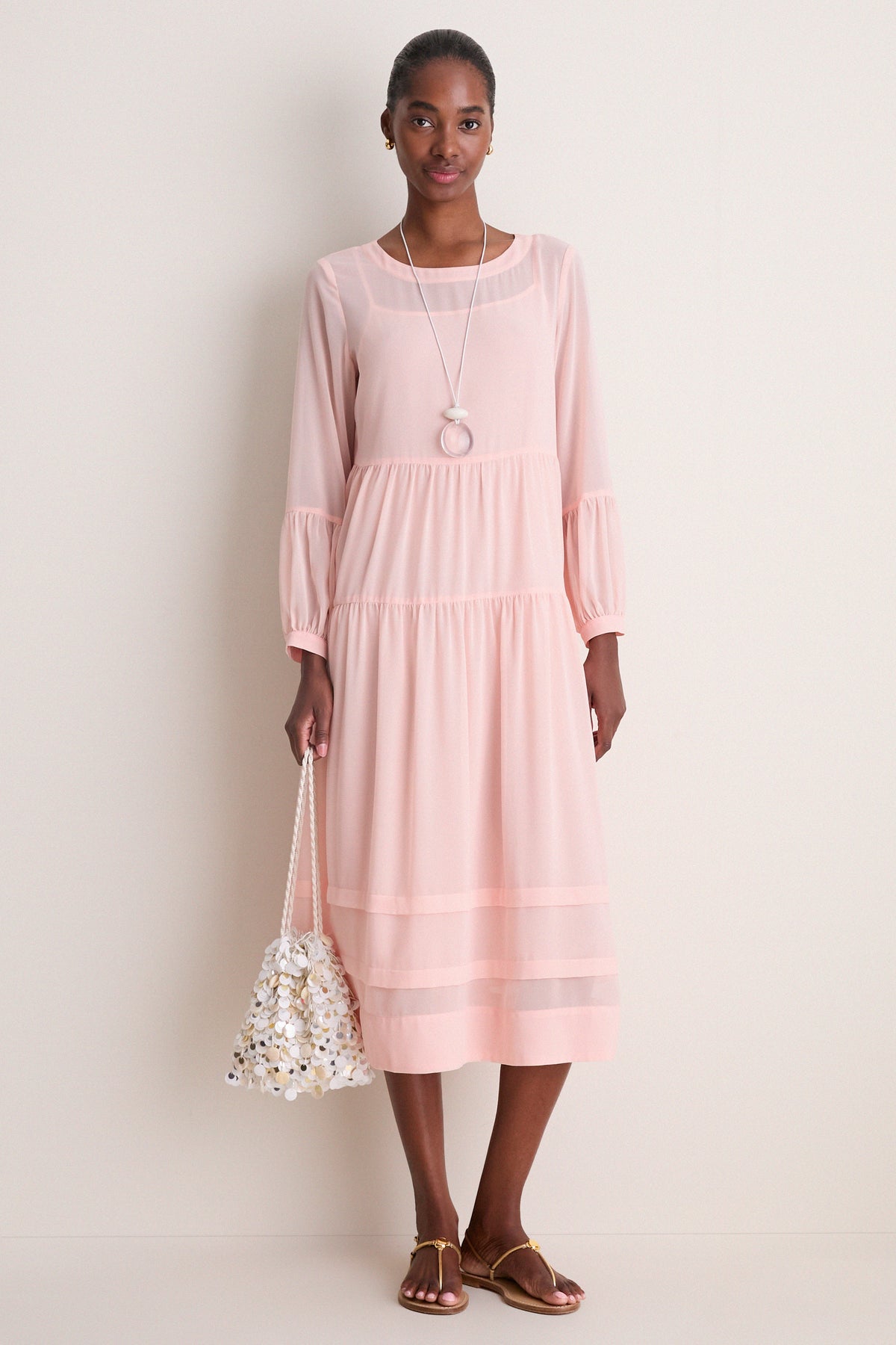 Pomander Place Peach Pink Chiffon Liesel Dress Peach Pink / M