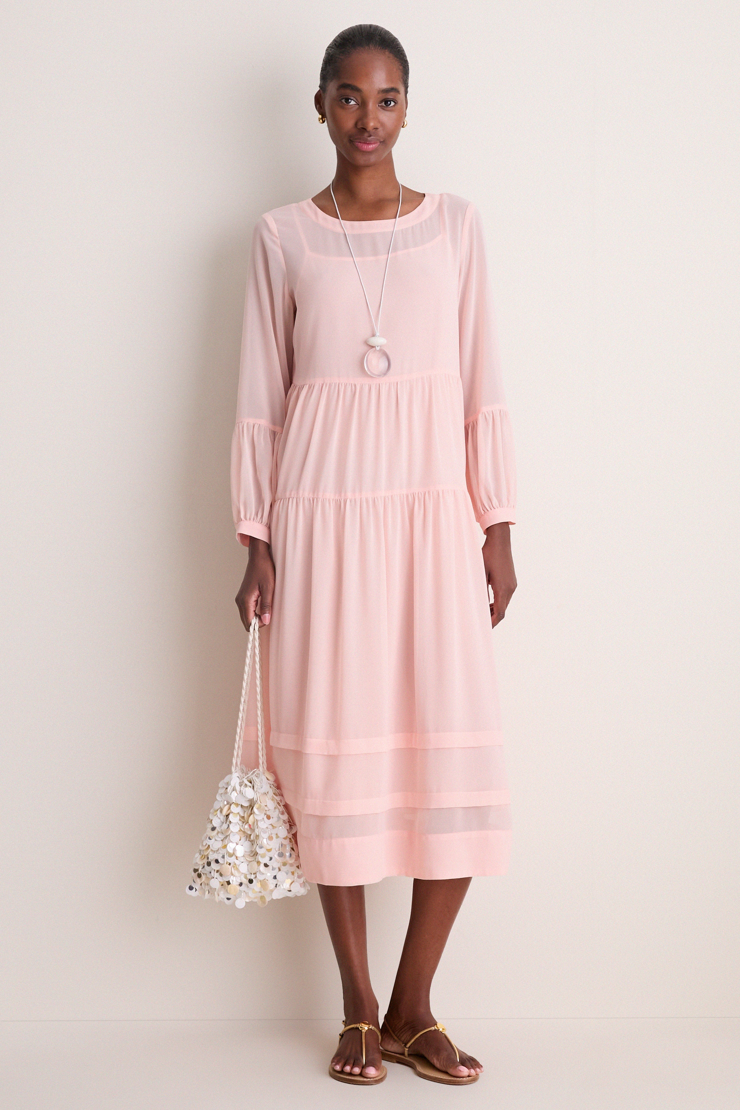 Pomander Place Peach Pink Chiffon Liesel Dress Peach Pink / M