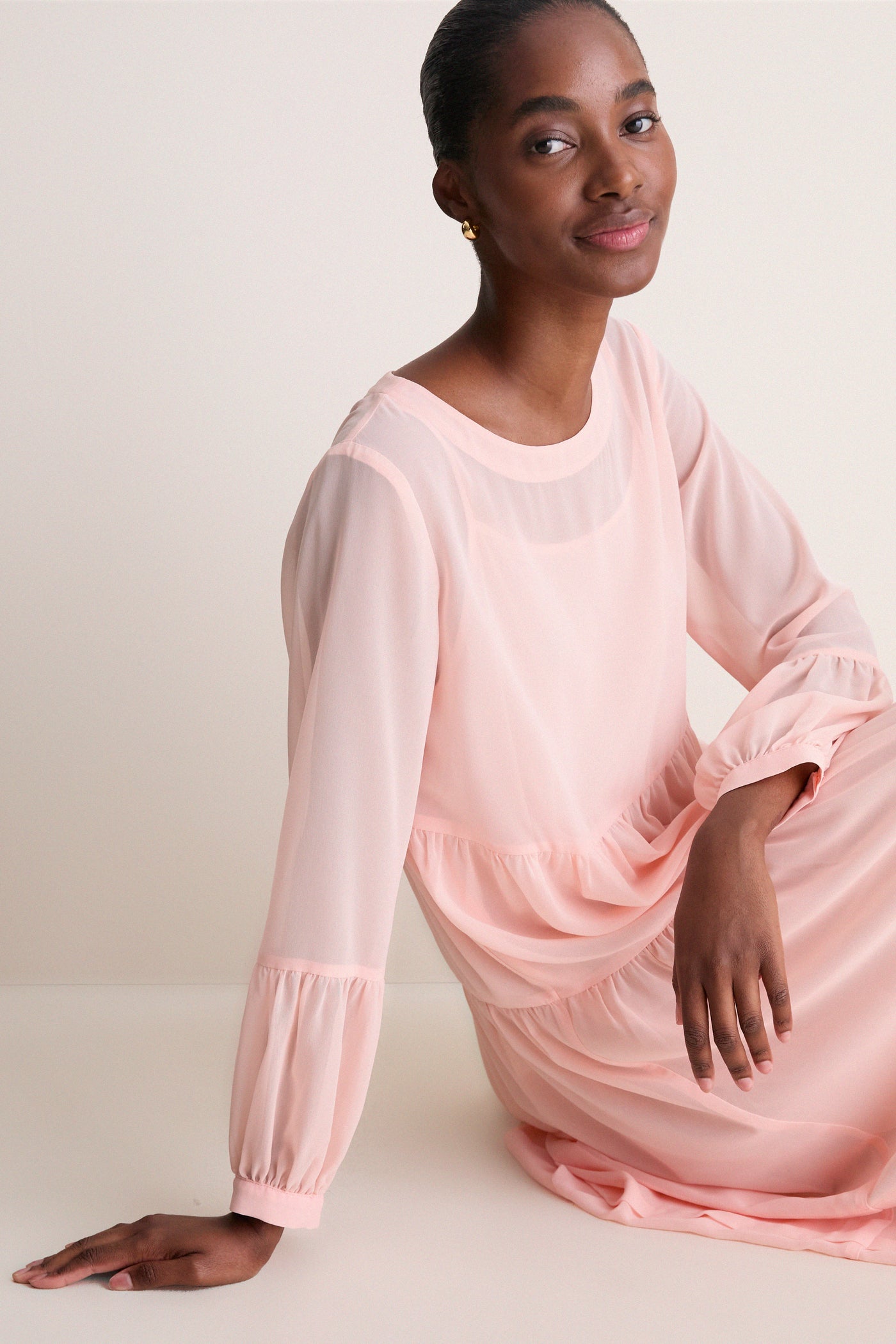 Pomander Place Peach Pink Chiffon Liesel Dress Peach Pink / M