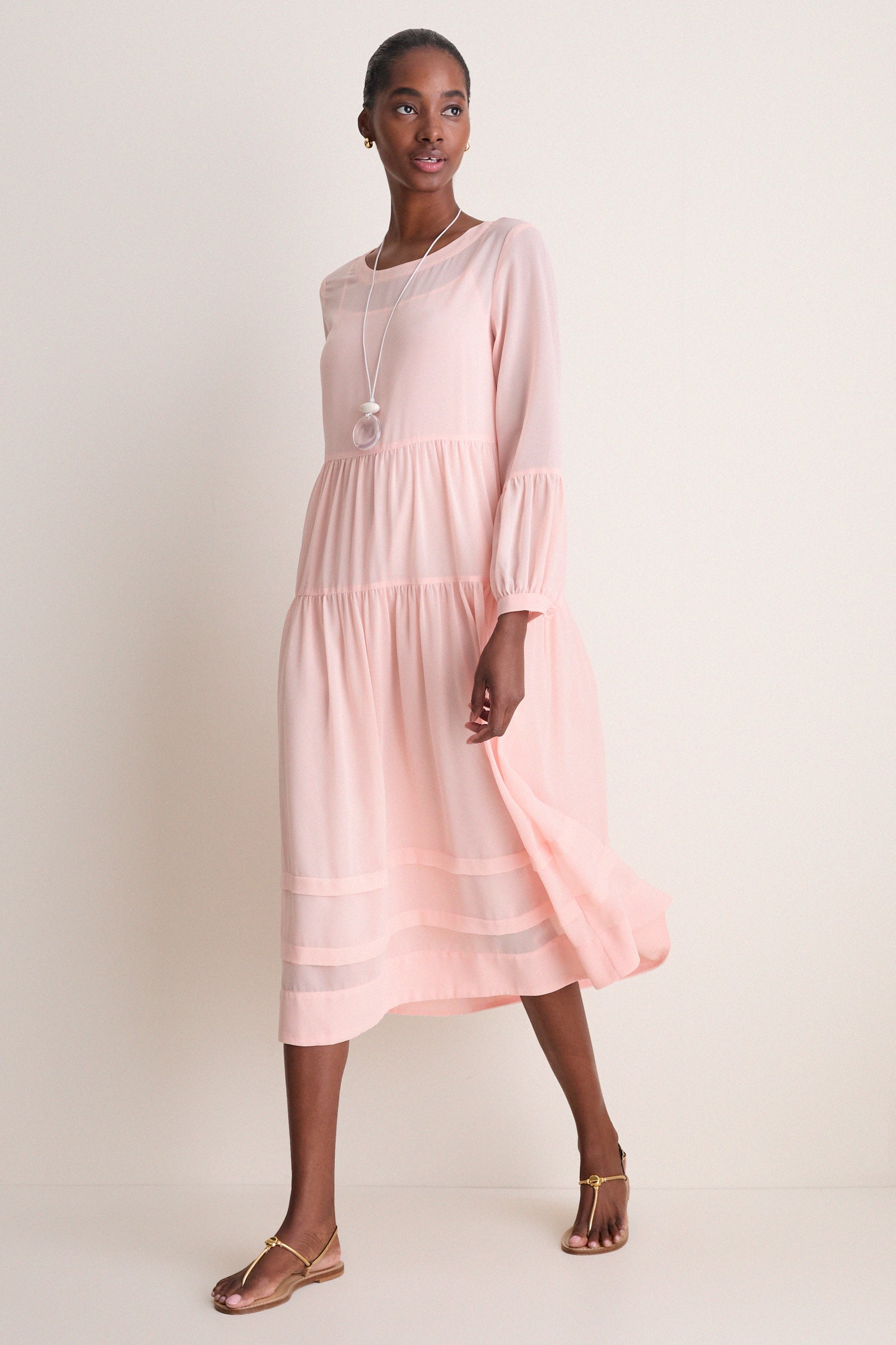 Pomander Place Peach Pink Chiffon Liesel Dress Peach Pink / M