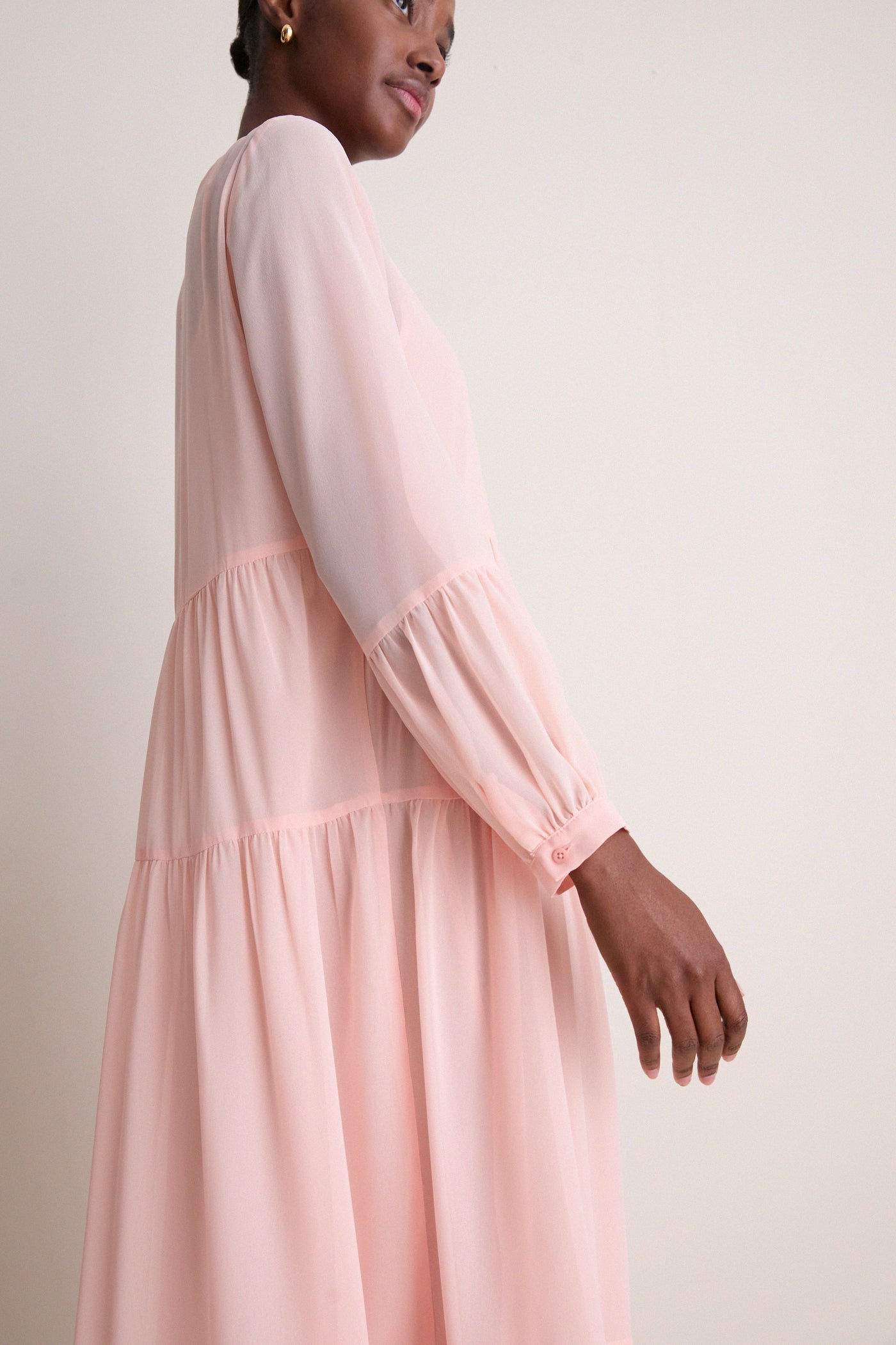 Pomander Place Peach Pink Chiffon Liesel Dress Peach Pink / M