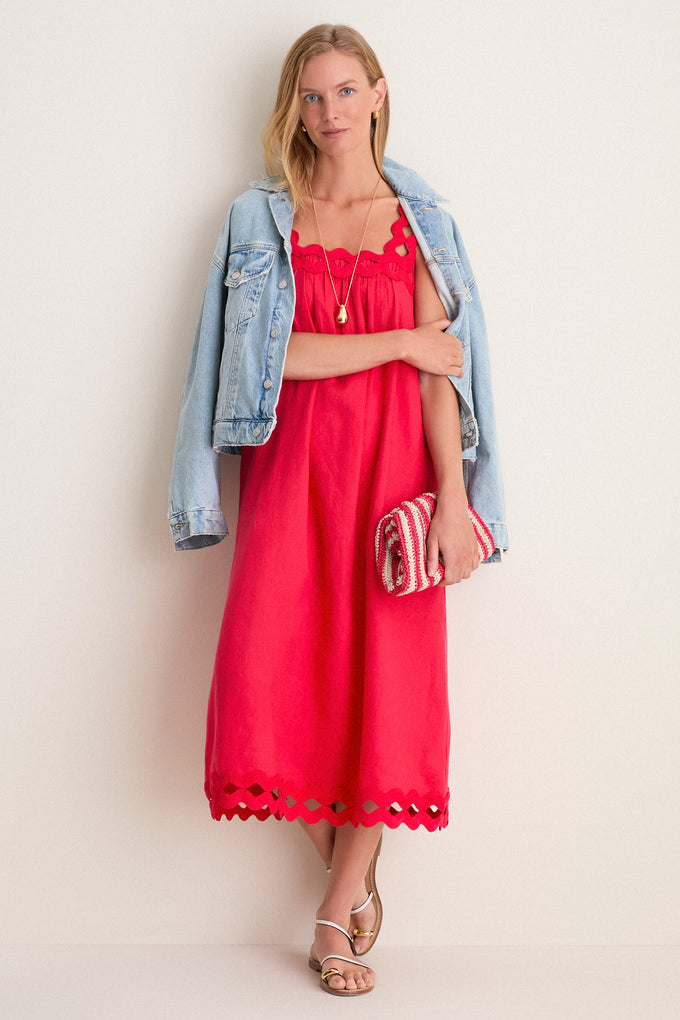 knee length dresses for ladies Cherry Ric Rac Linen Ellis Dress