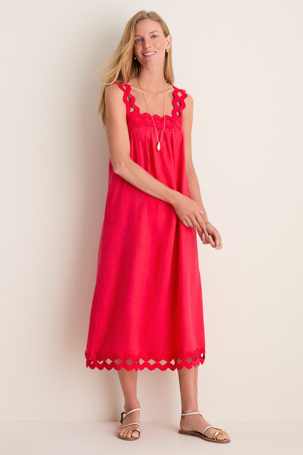 Cherry Ric Rac Linen Ellis Dress Tuckernuck Cherry / L Cherry Ric Rac Linen Ellis Dress Tuckernuck Cherry / L