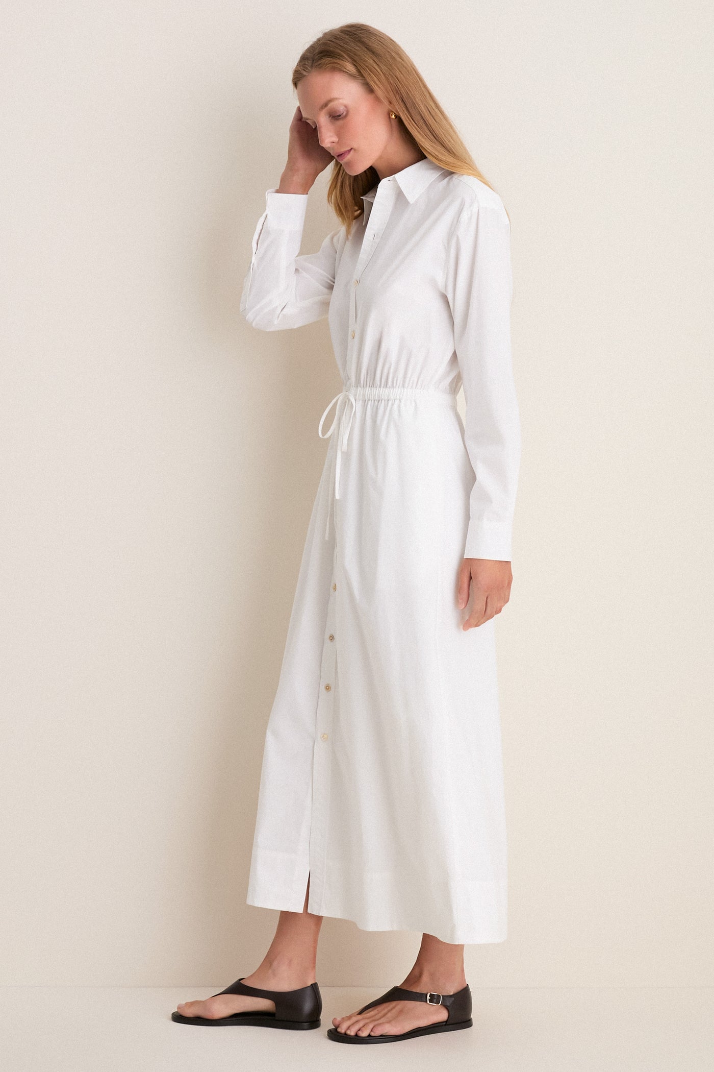 white cotton shirtwaist dress Ladies 50s White Brown Cotton Shirtwaist Dress, Exotic Print