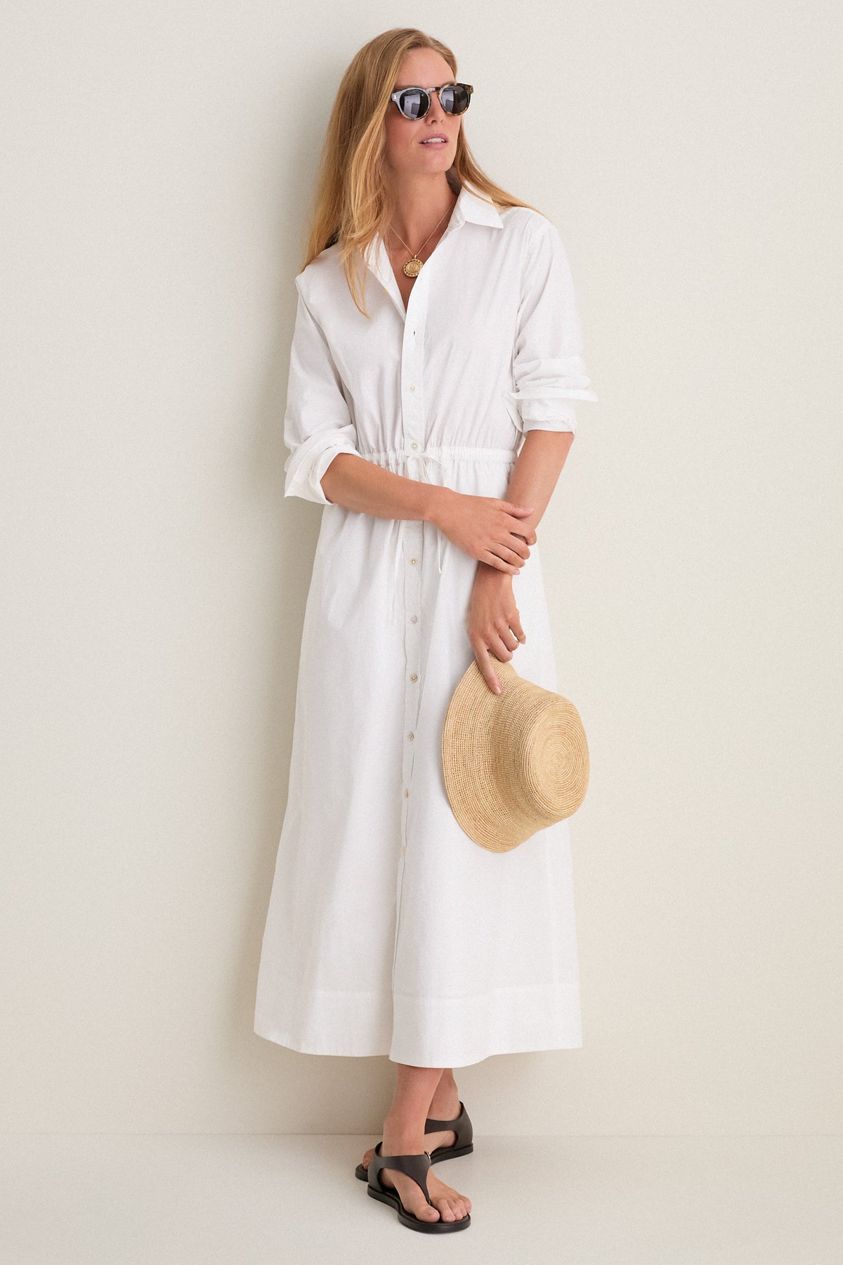 classic white shirt dress Cotton Shirt Dress Rina Belted Mid-Length