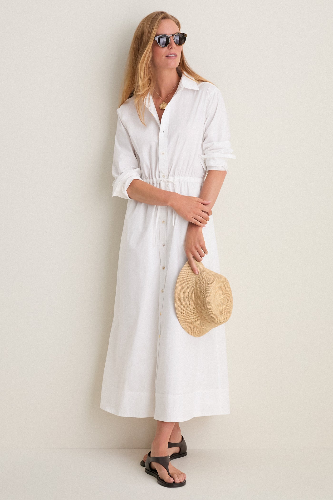 White Cotton Poplin Julien Shirt Dress