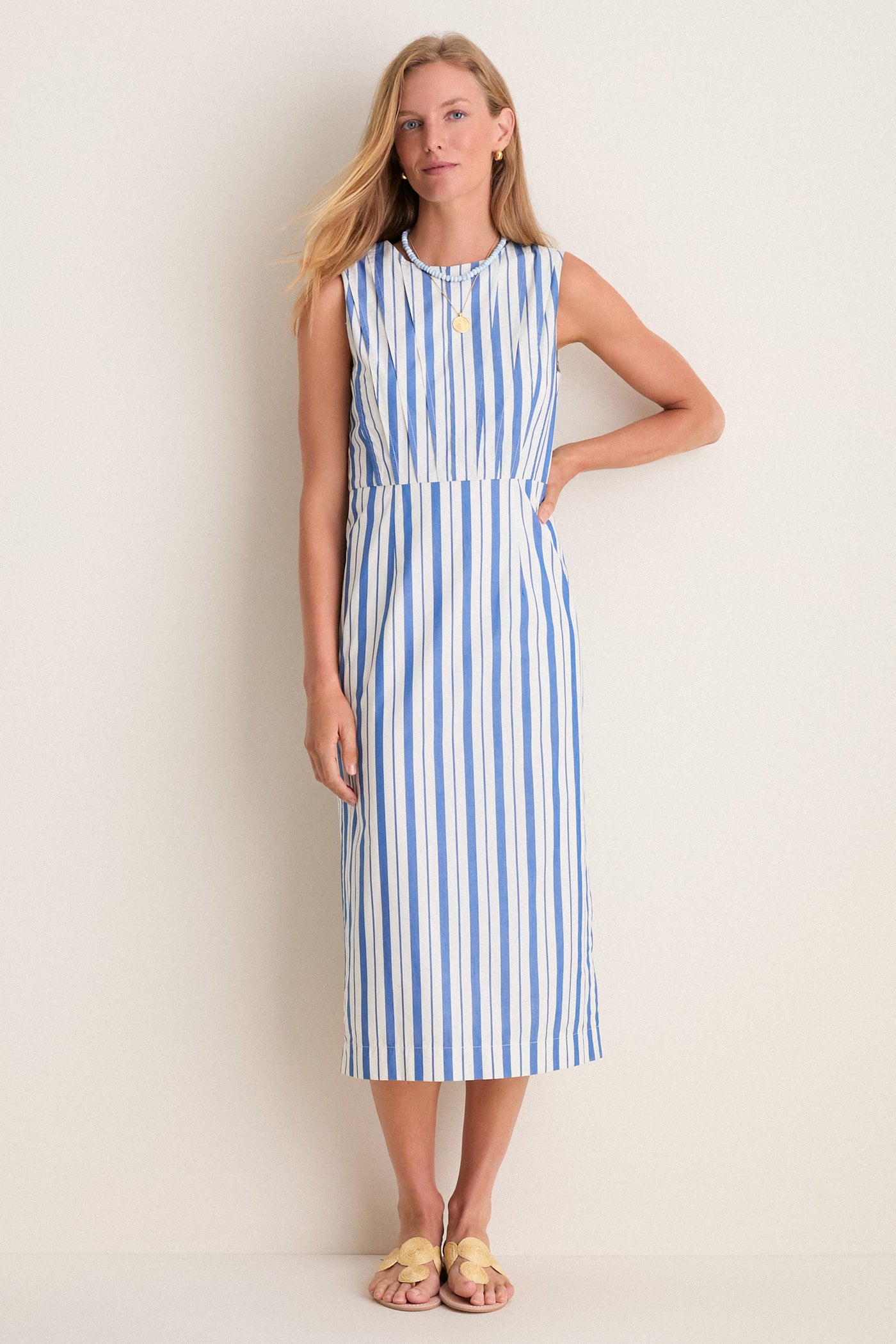 blue and beige striped dress Korbel Dress - Blue Stripe