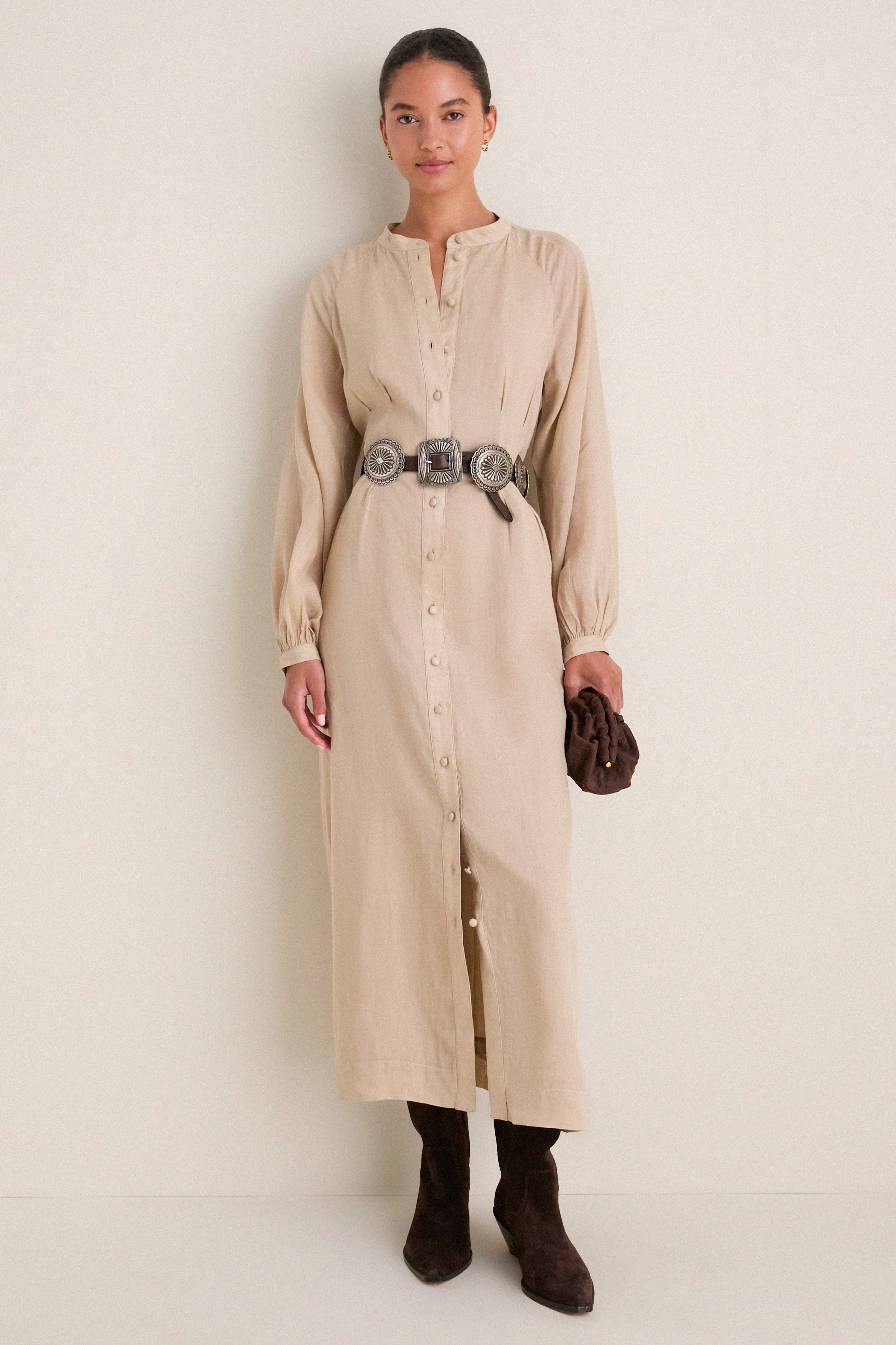 Sand Button Down Granier Dress