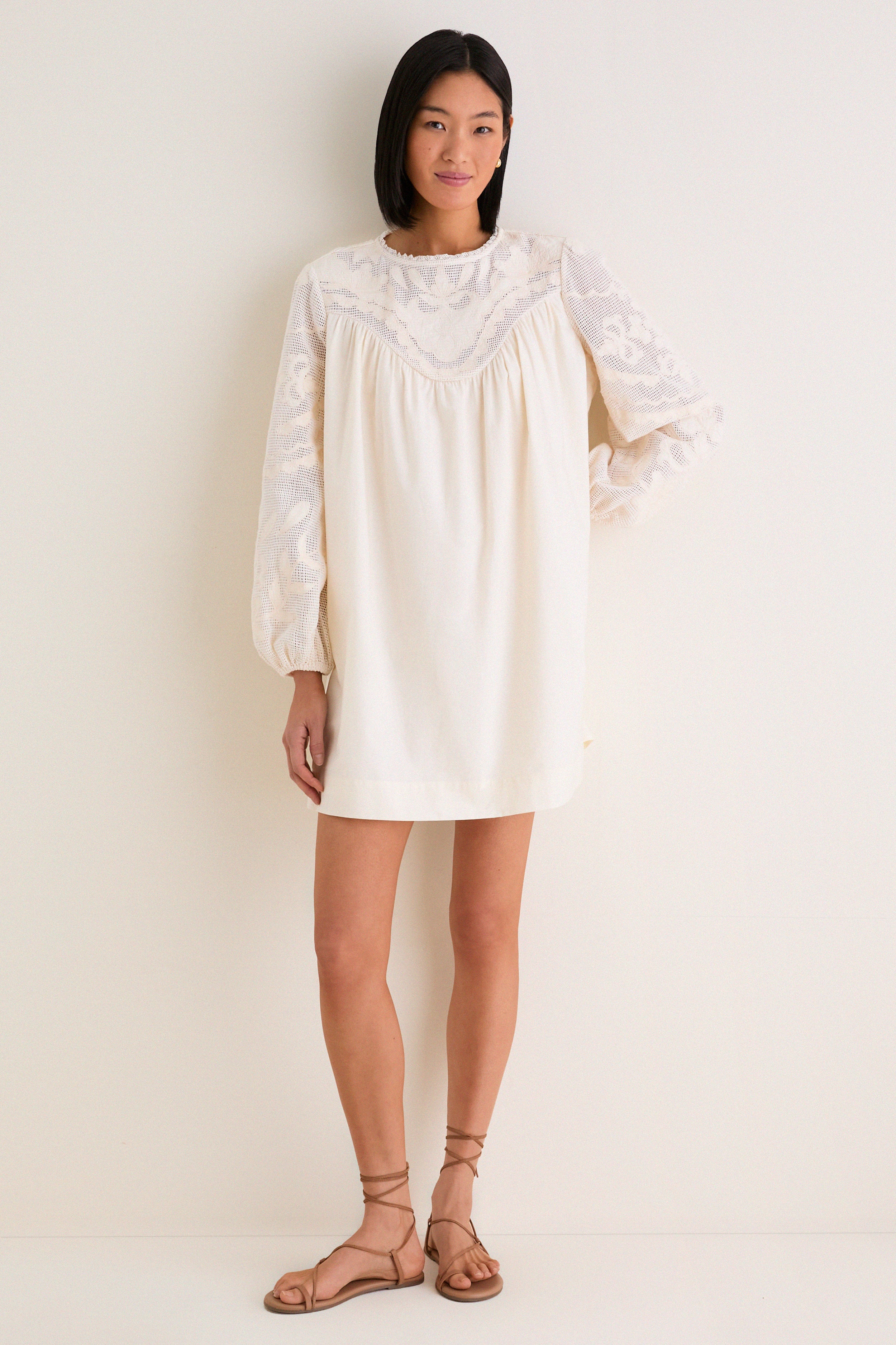 Ivory Patchwork Embroidered Cressida Mini Dress | Tuckernuck