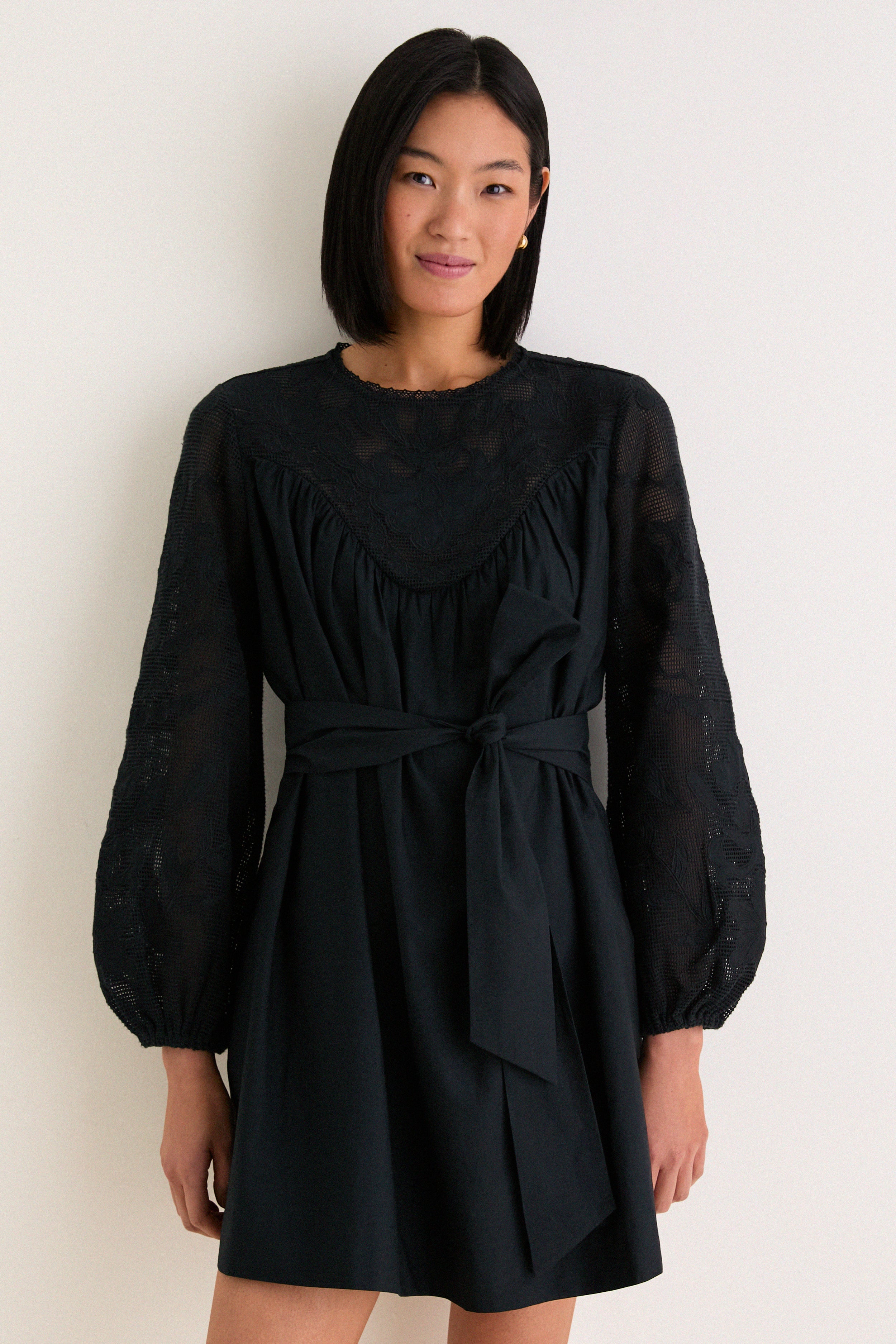 Black Patchwork Embroidered Cressida Mini Dress | Tuckernuck