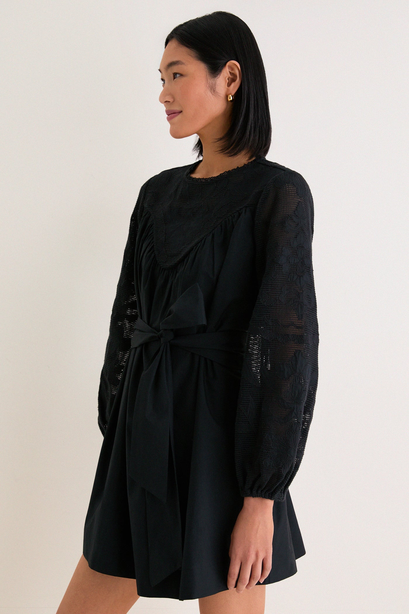 Black Patchwork Embroidered Cressida Mini Dress