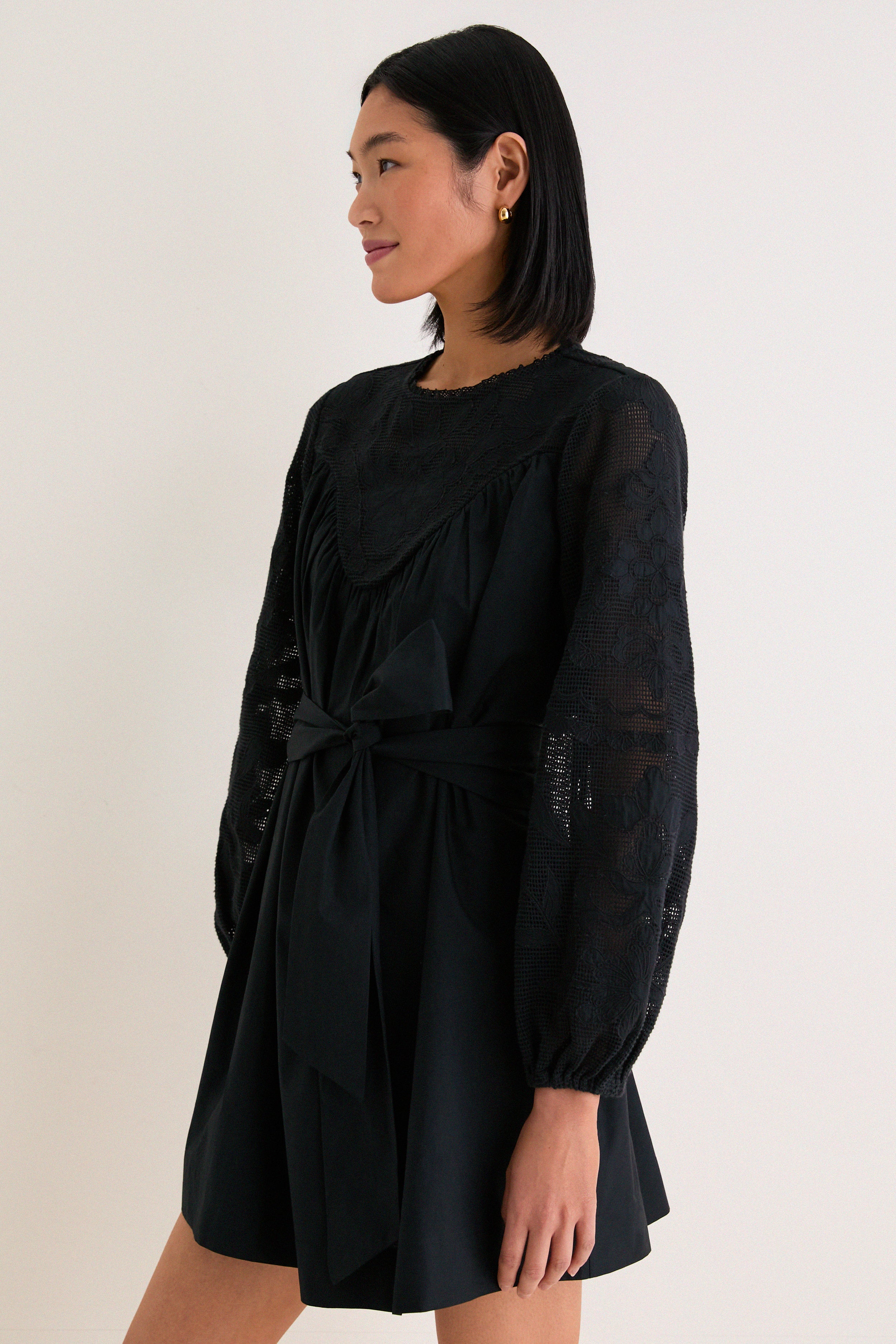 Black Patchwork Embroidered Cressida Mini Dress