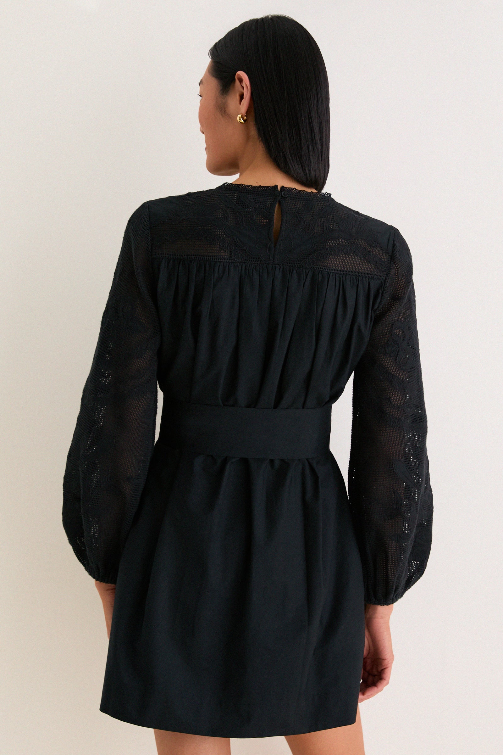 Black Patchwork Embroidered Cressida Mini Dress