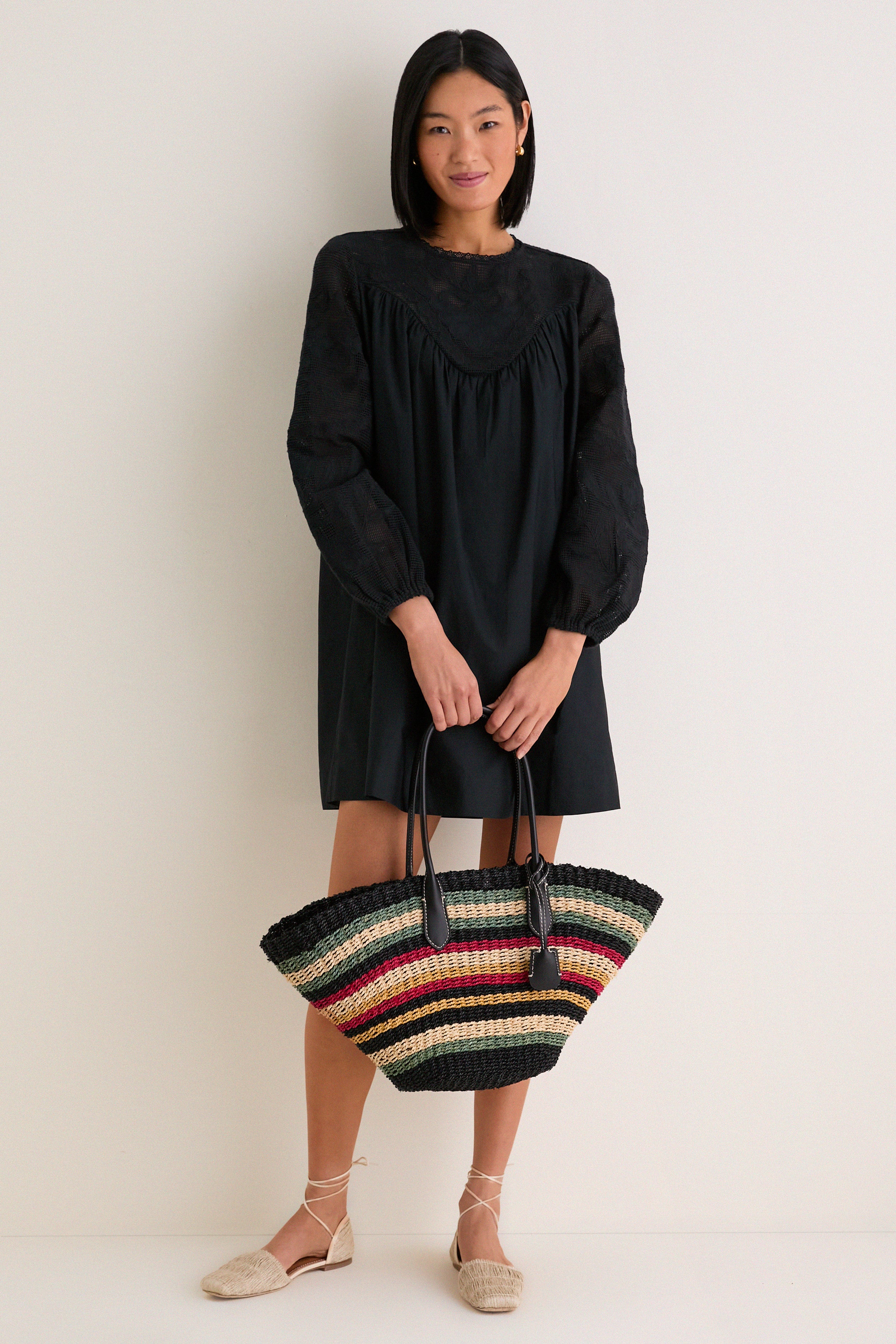 Black Patchwork Embroidered Cressida Mini Dress