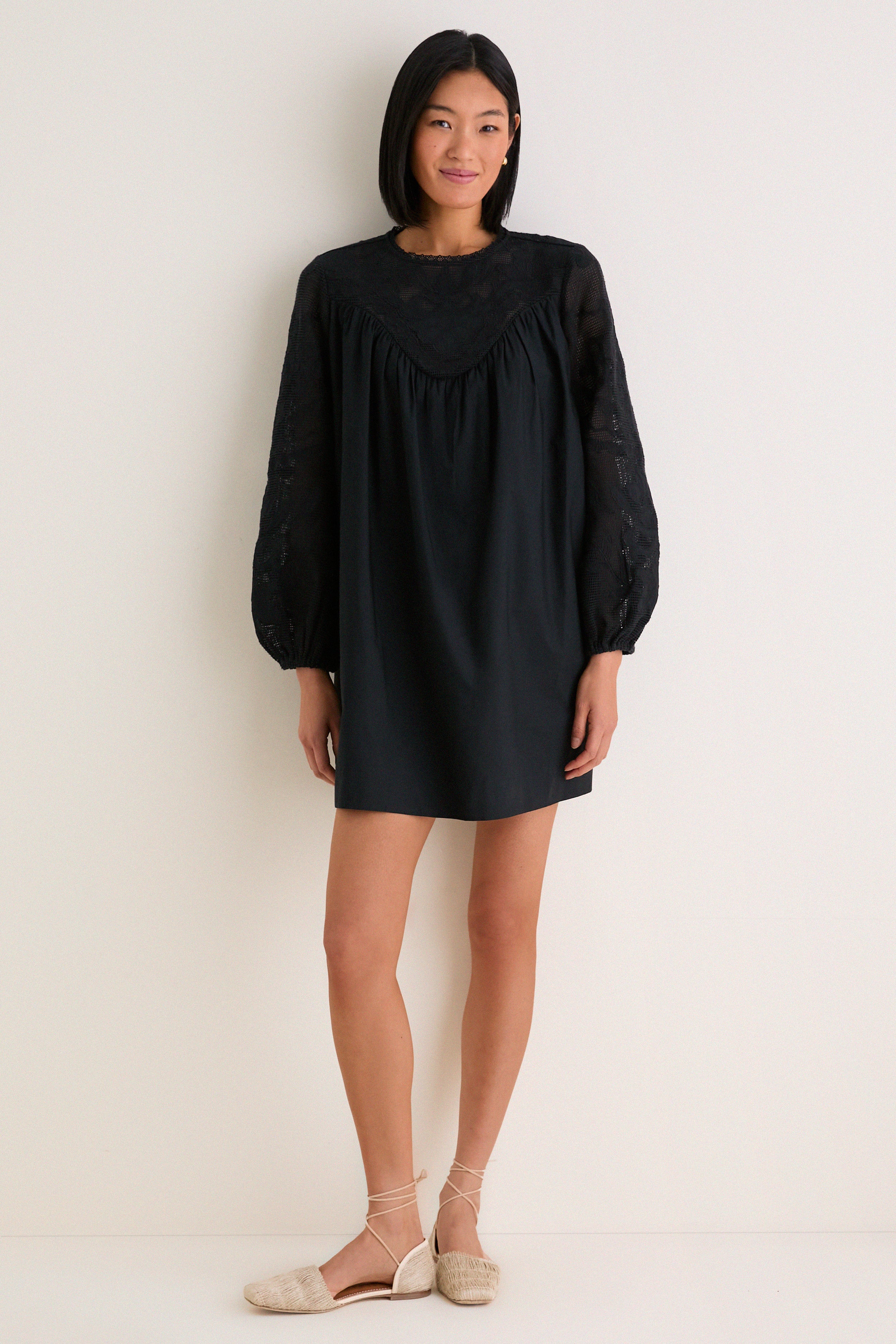 Black Patchwork Embroidered Cressida Mini Dress