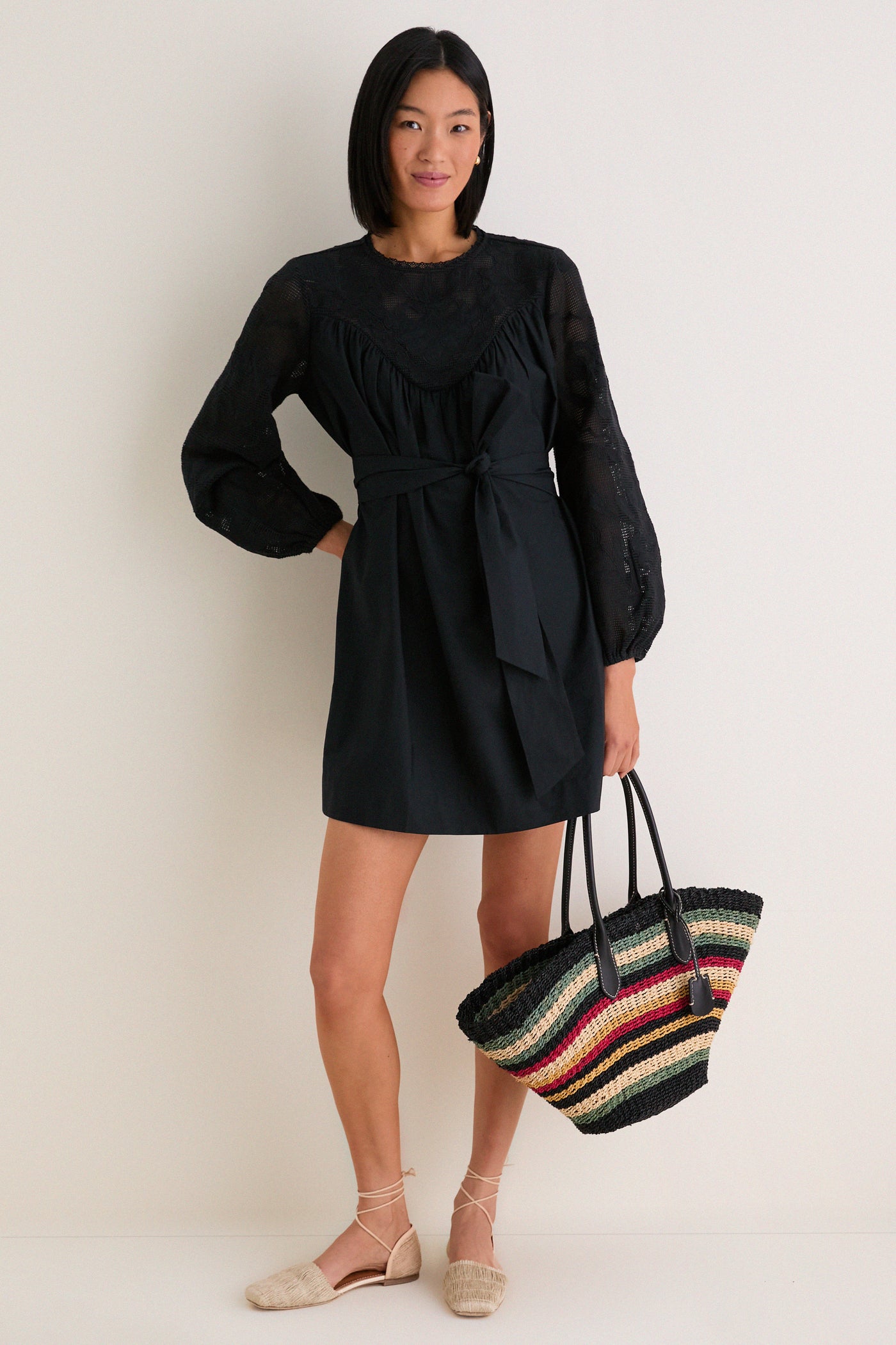 Black Patchwork Embroidered Cressida Mini Dress