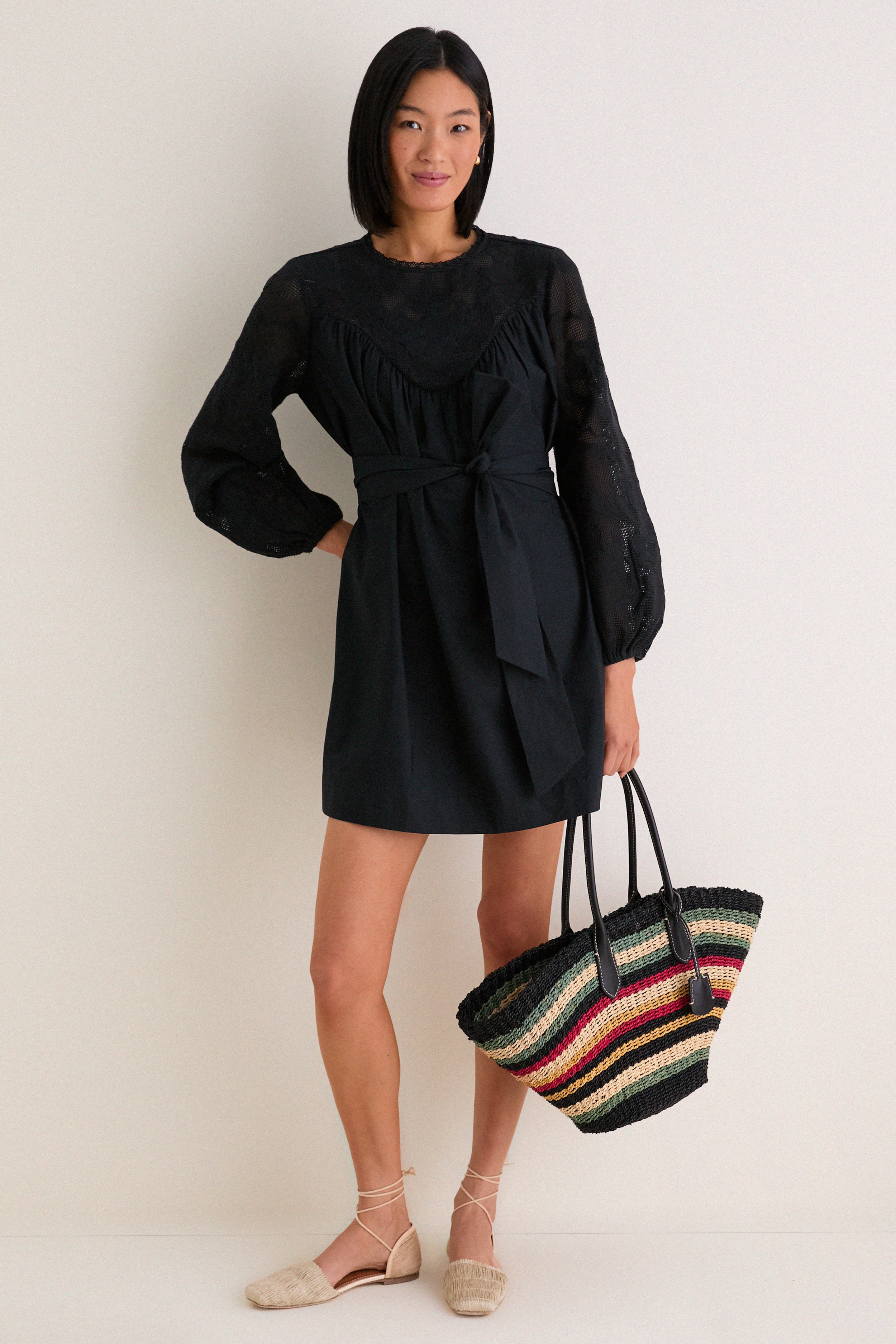 Black Patchwork Embroidered Cressida Mini Dress