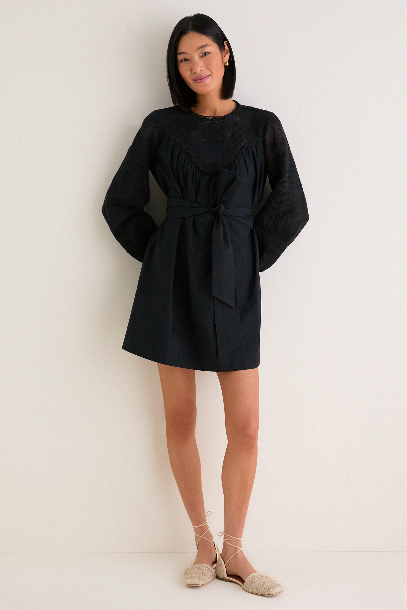 Black Patchwork Embroidered Cressida Mini Dress