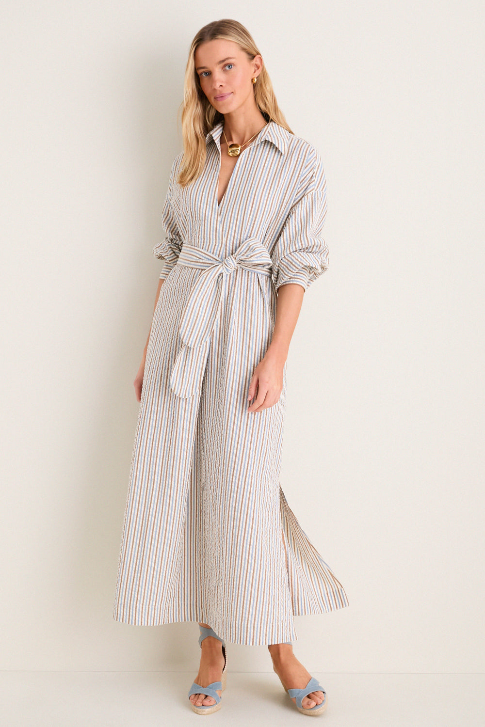 Multi Seersucker Annette Maxi Shirt Dress