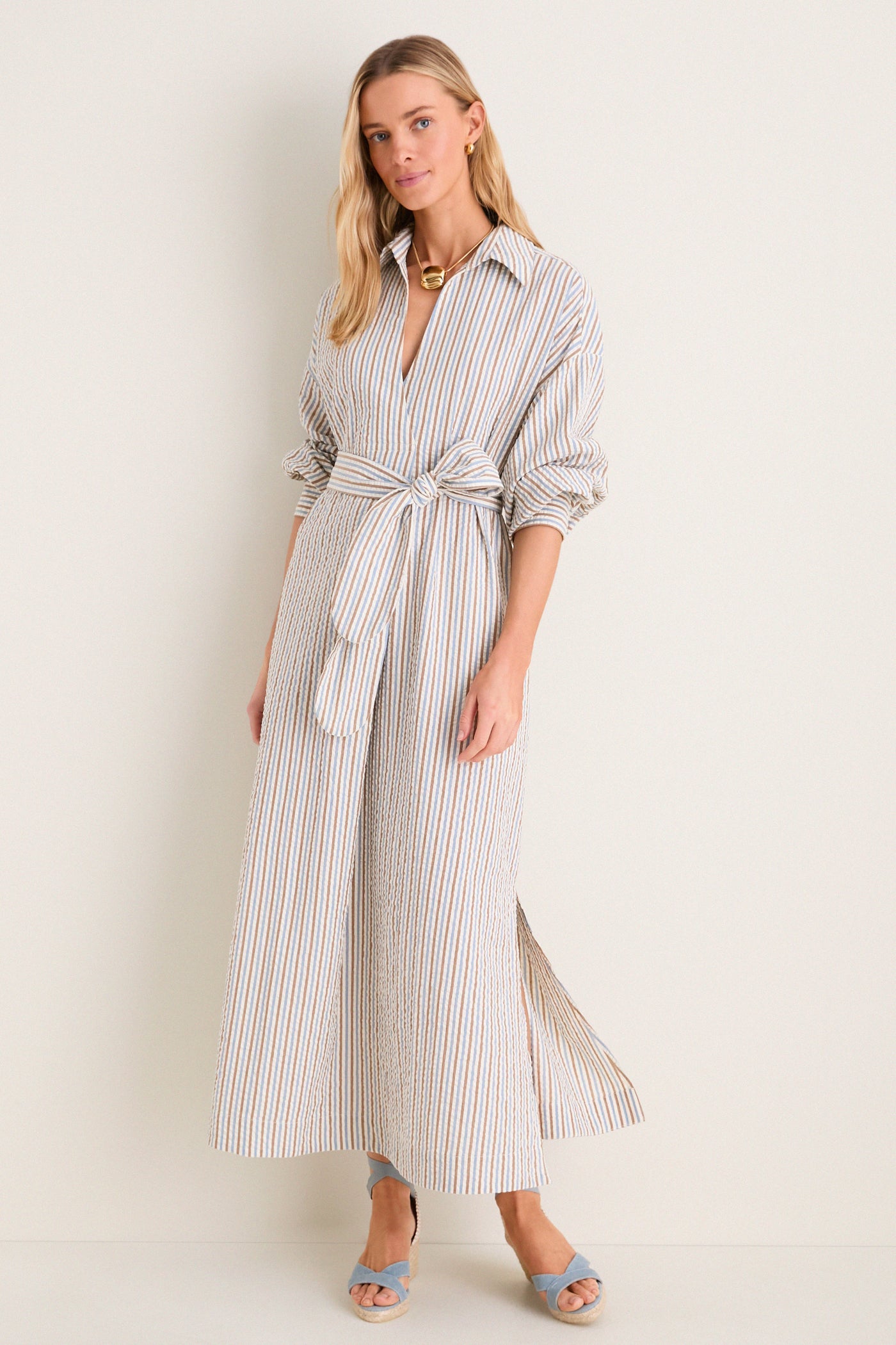 Multi Seersucker Annette Maxi Shirt Dress