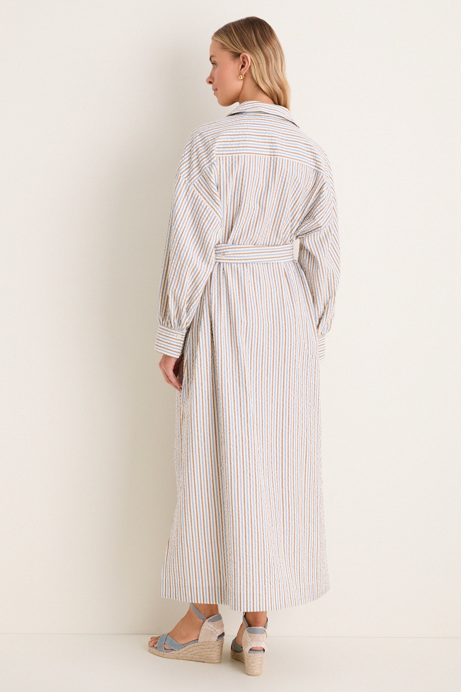 Multi Seersucker Annette Maxi Shirt Dress