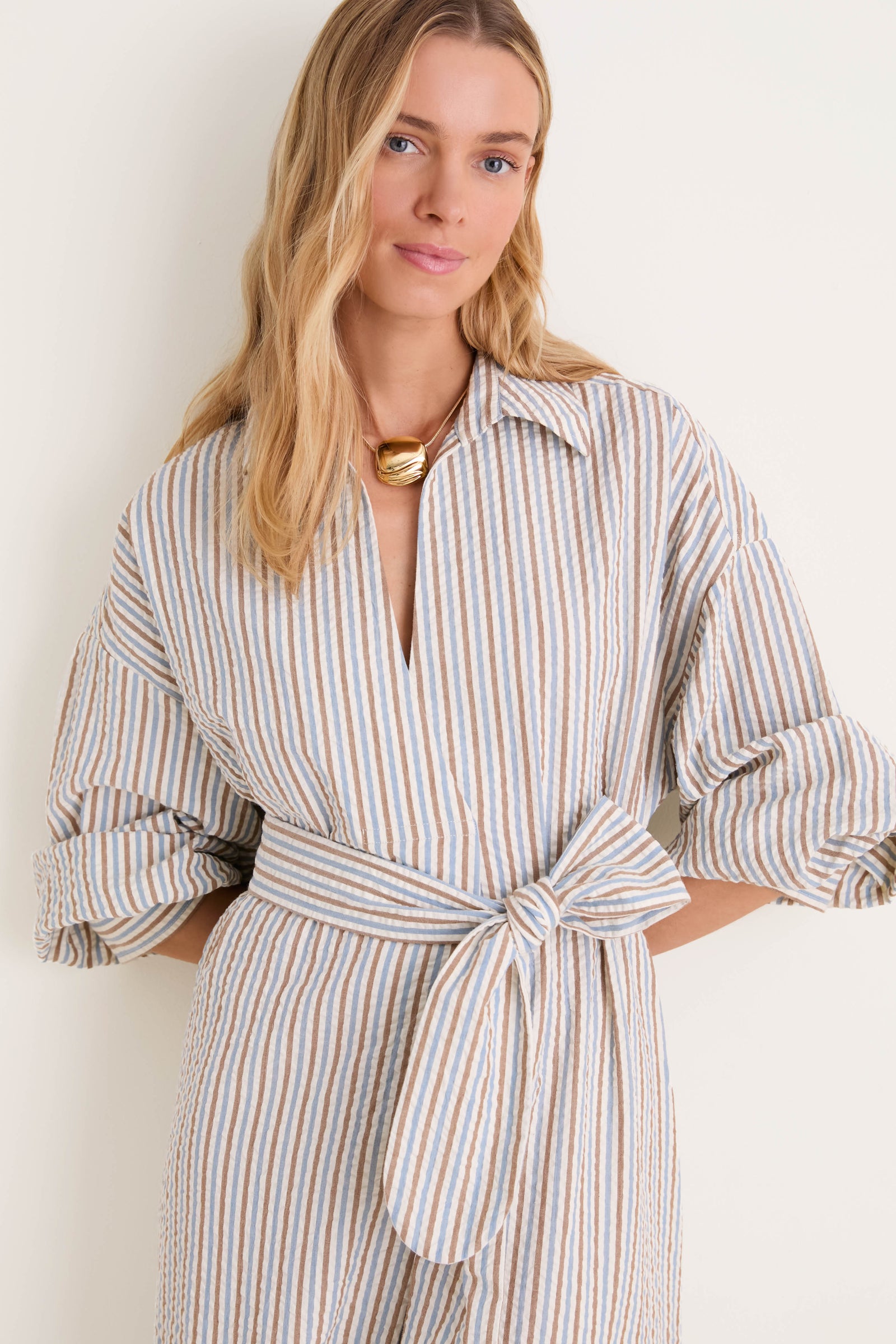 Multi Seersucker Annette Maxi Shirt Dress