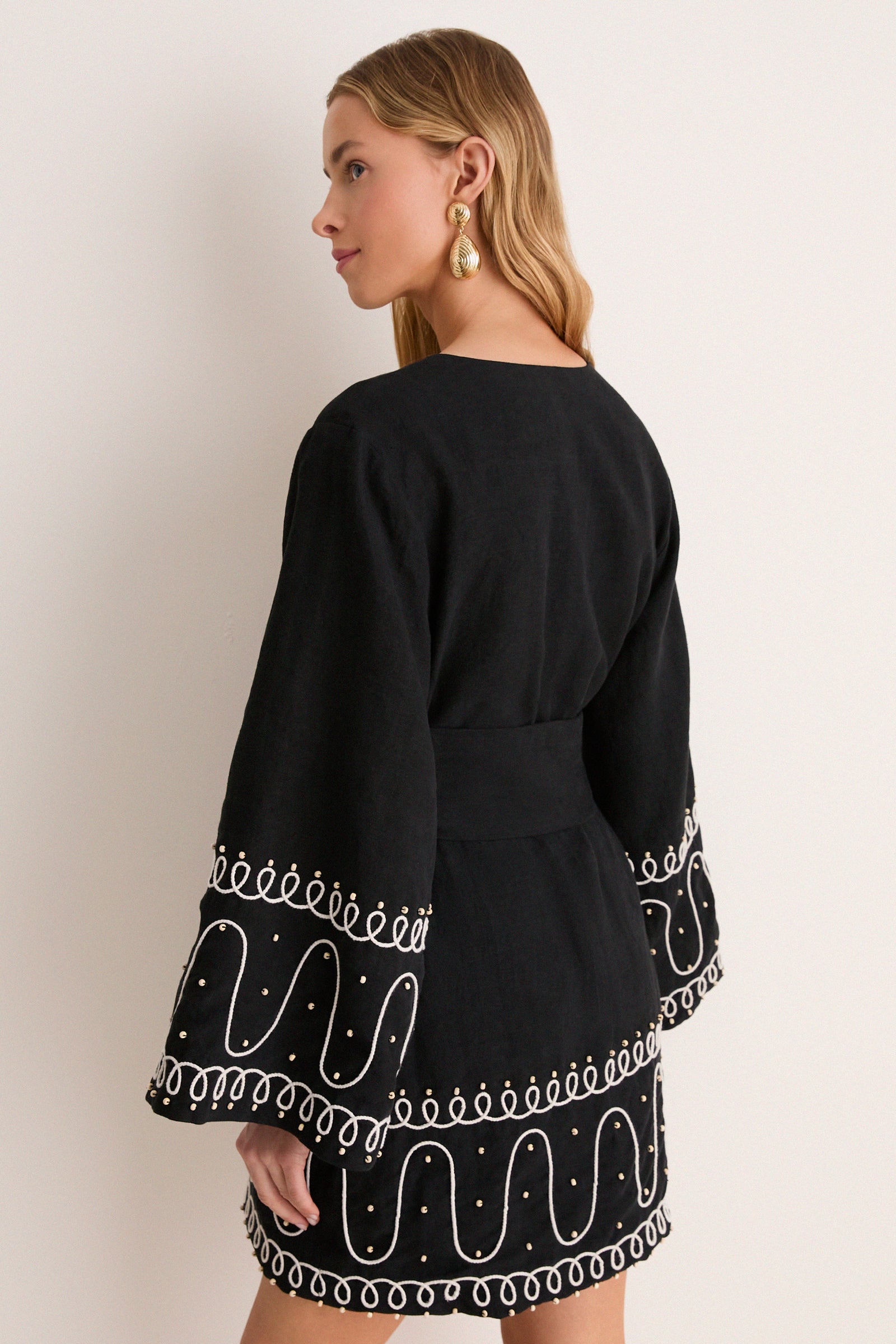 Soutache Beaded Linen Callista Wrap Dress