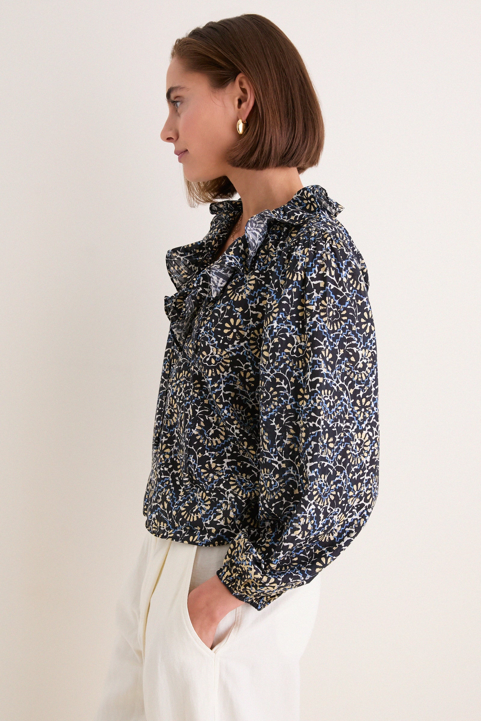 Midnight Bloom Siena Long Sleeve Cotton Top