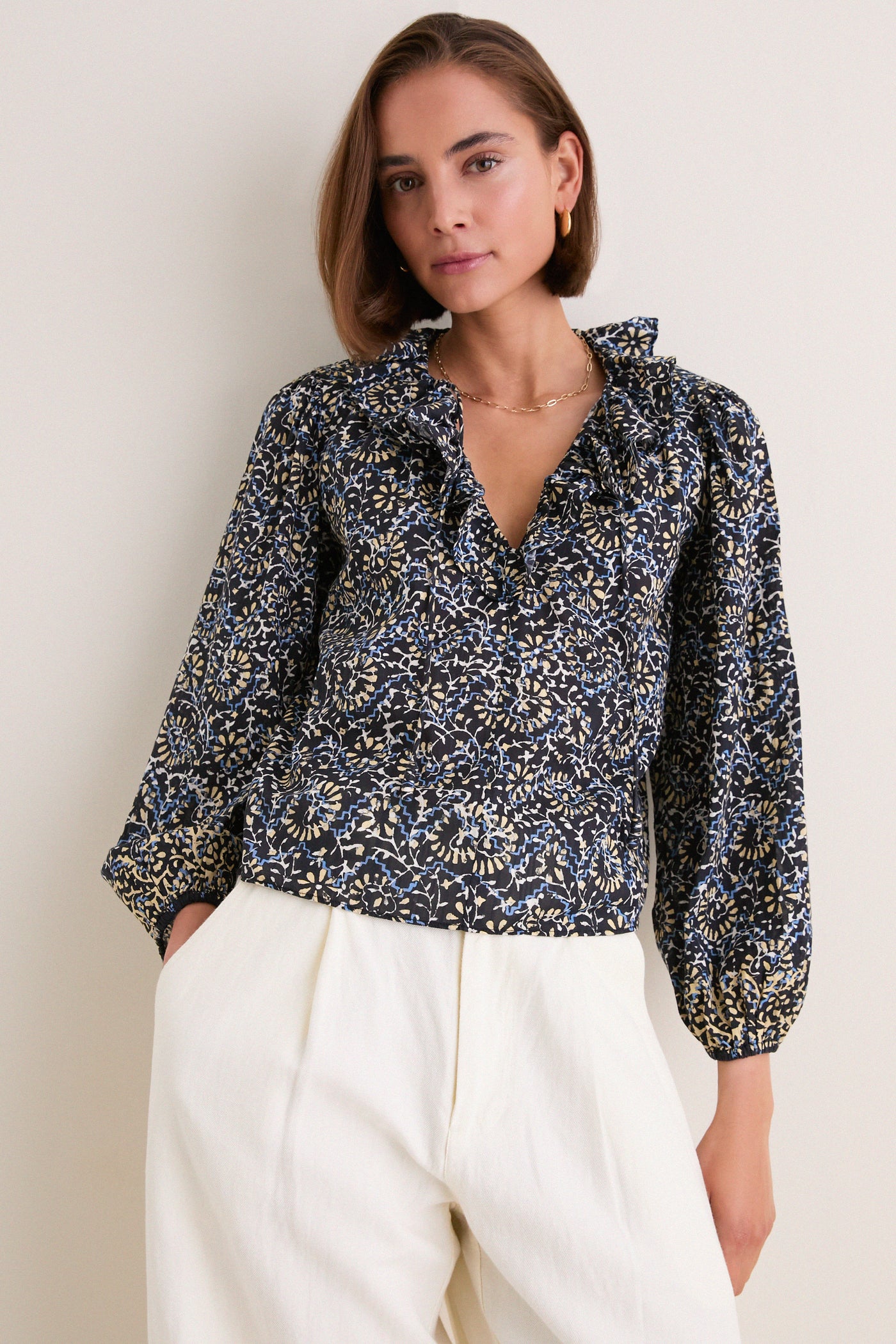 Midnight Bloom Siena Long Sleeve Cotton Top