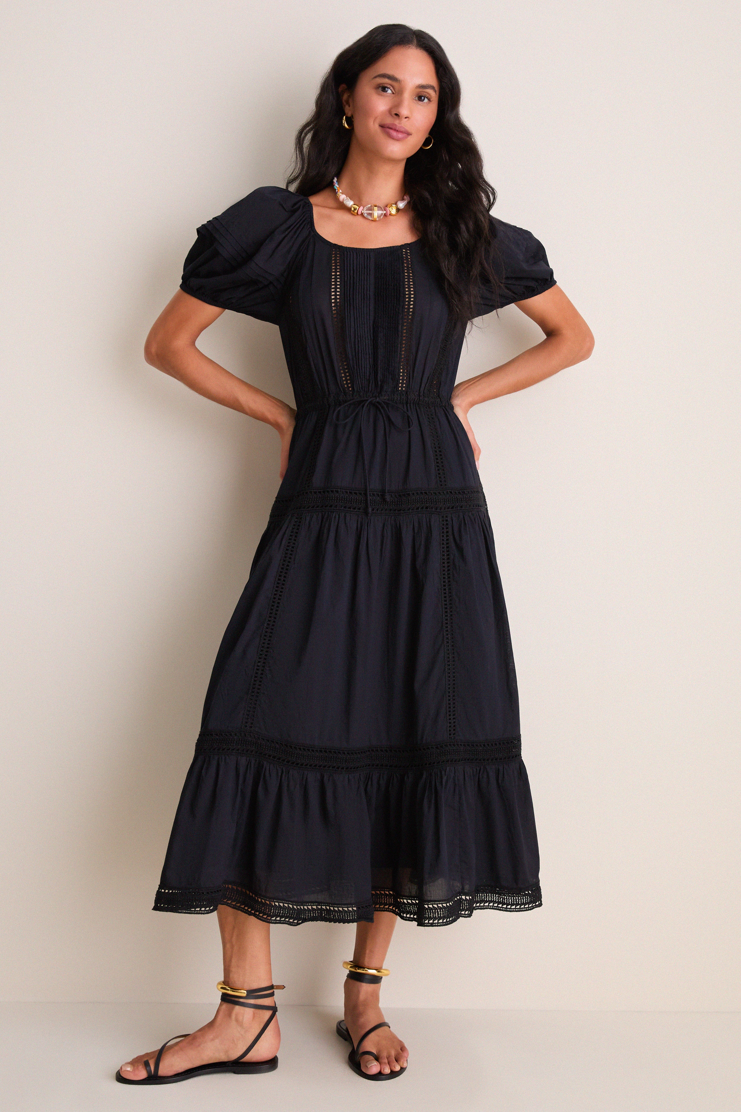 cotton dress black Ulla Johnson Noir Isolde Short Sleeve Noir / 2 Size:12