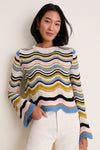 Multicolor White, Green and Pink Chevron Crop Sweater