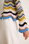 Multicolor White, Green and Pink Chevron Crop Sweater