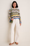 Multicolor White, Green and Pink Chevron Crop Sweater