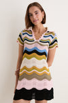 Multicolor White, Green and Pink Chevron Mini Dress