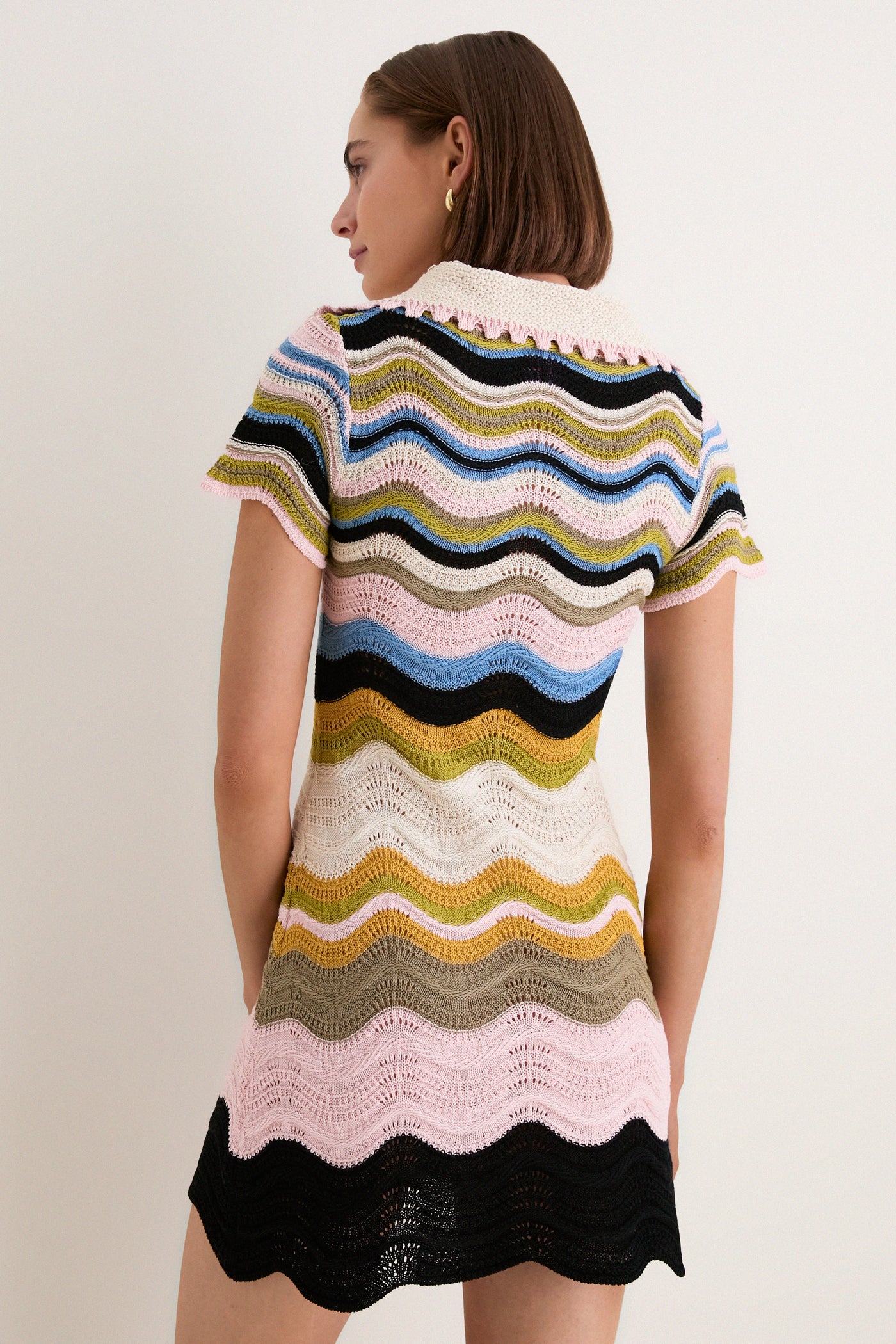 Multicolor White, Green and Pink Chevron Mini Dress