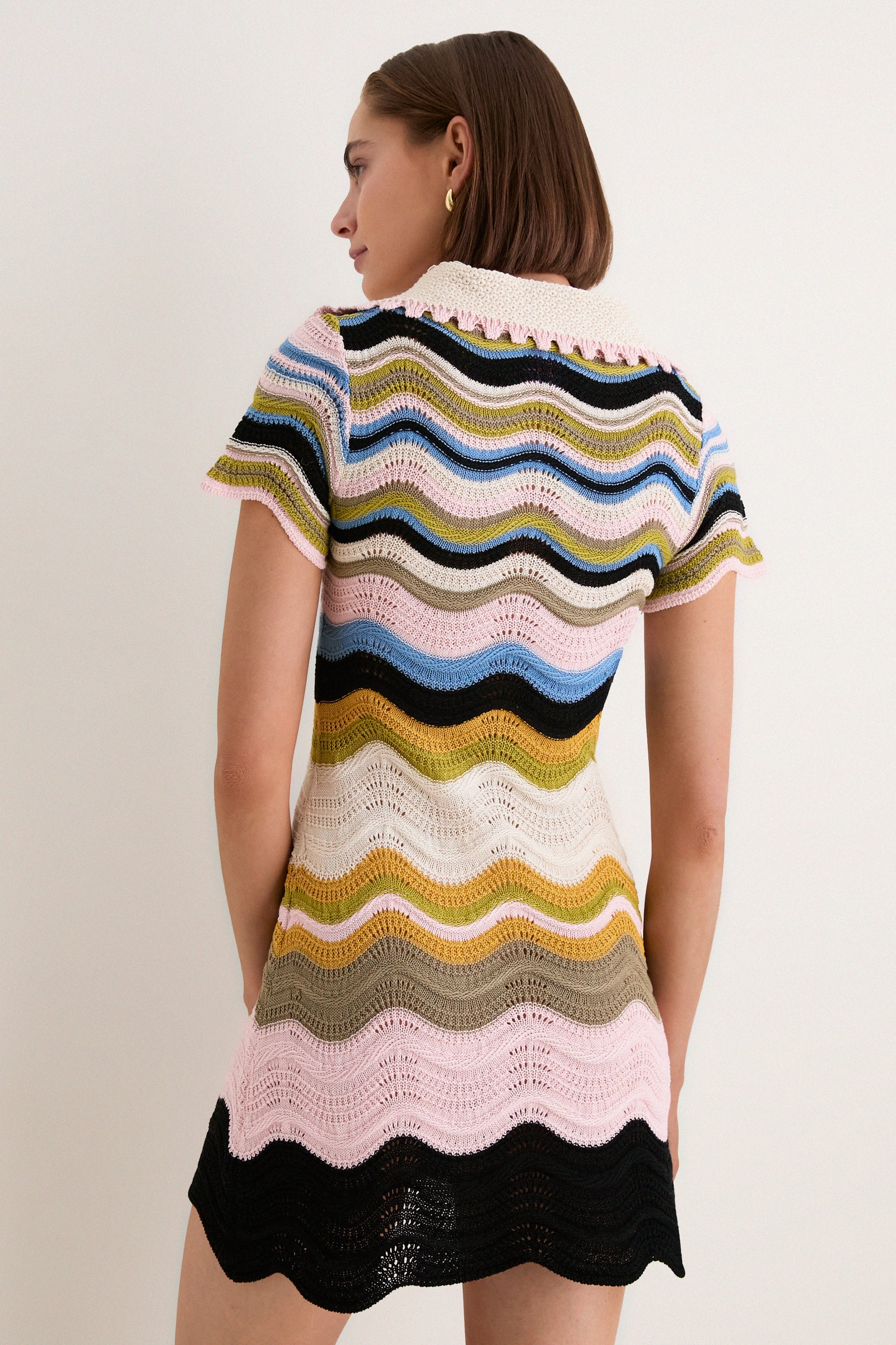 Multicolor White, Green and Pink Chevron Mini Dress