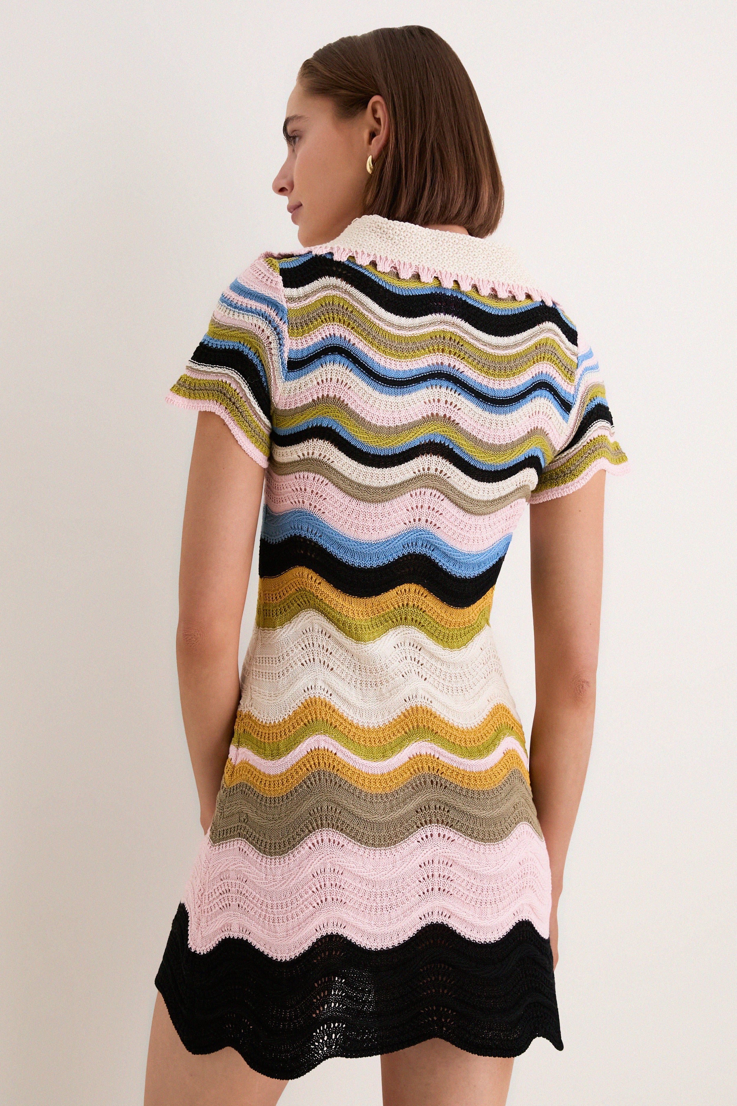 Multicolor White, Green and Pink Chevron Mini Dress