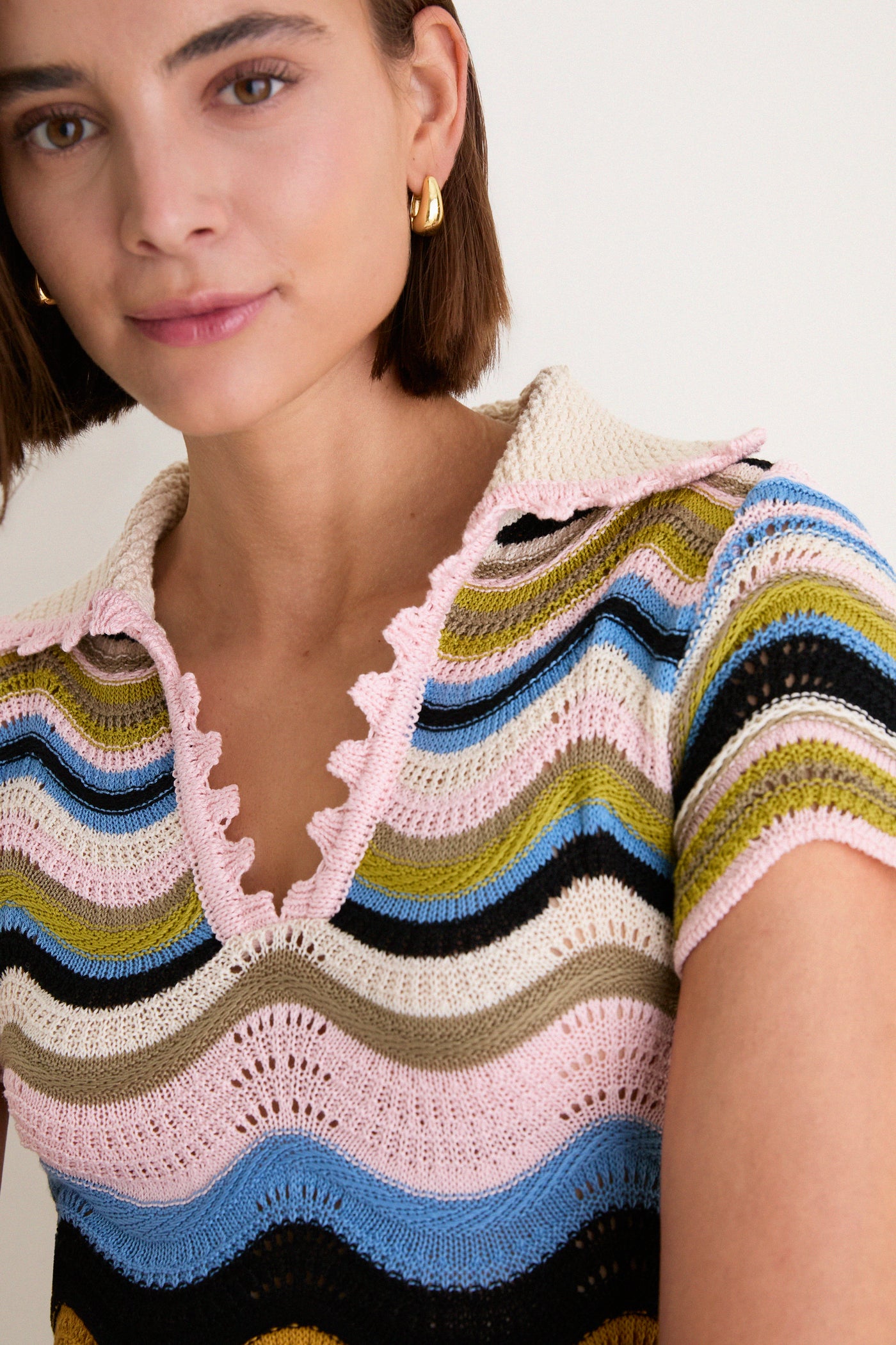 Multicolor White, Green and Pink Chevron Mini Dress