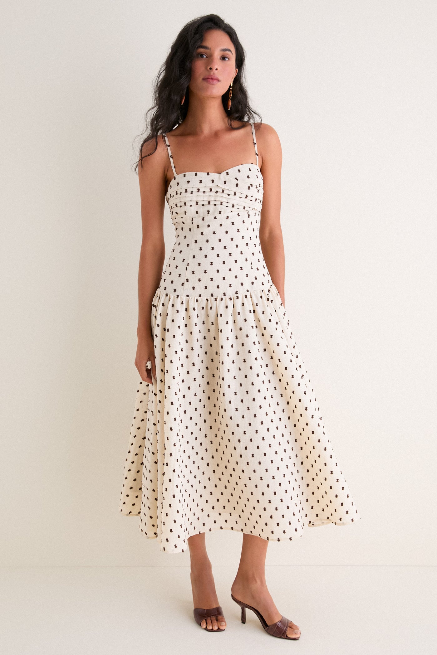 English Factory Tan & Brown Swiss Dot Tillie Maxi Dress Tan & Brown Swiss Dot / XXL