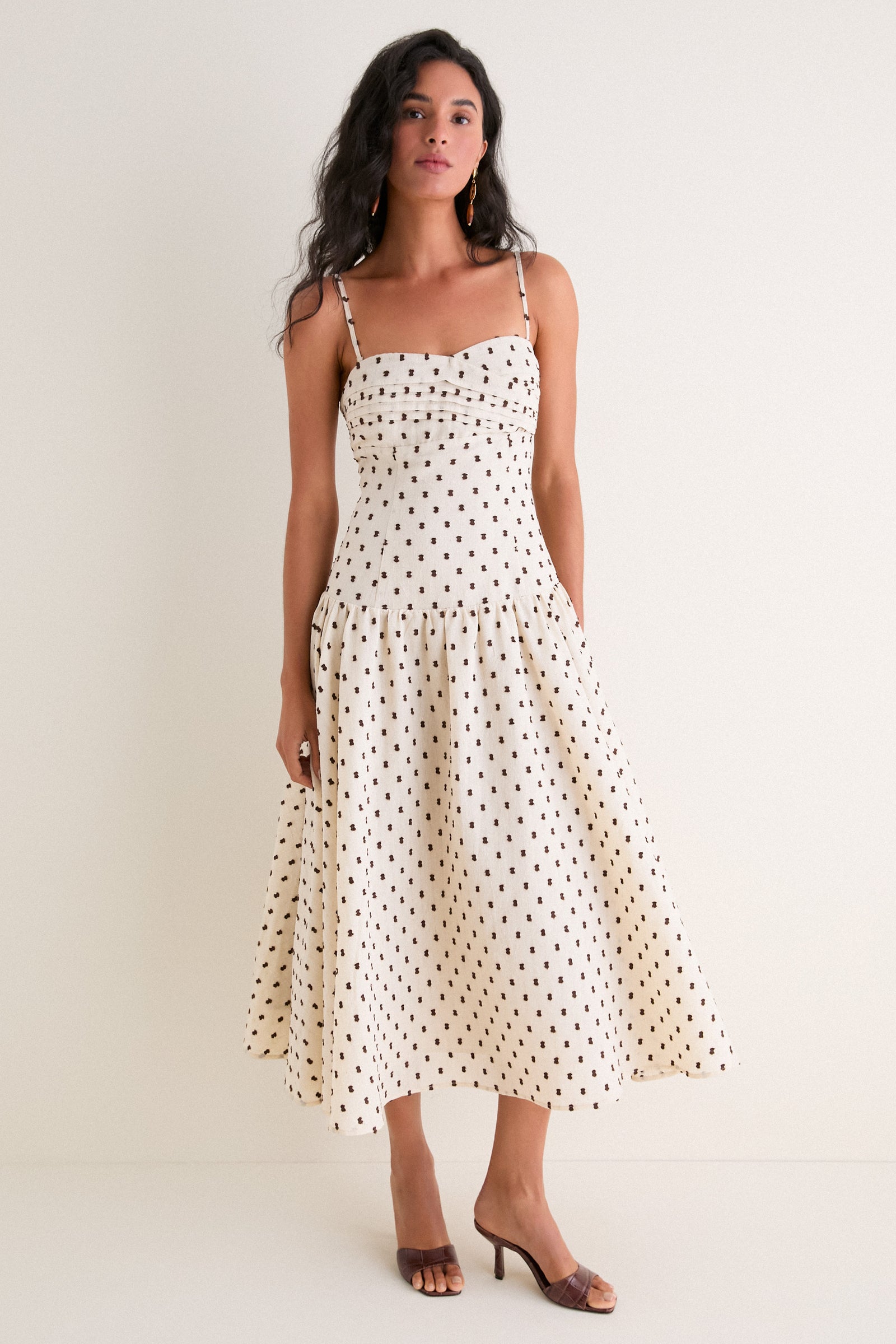 Tan & Brown Swiss Dot Tillie Maxi Dress
