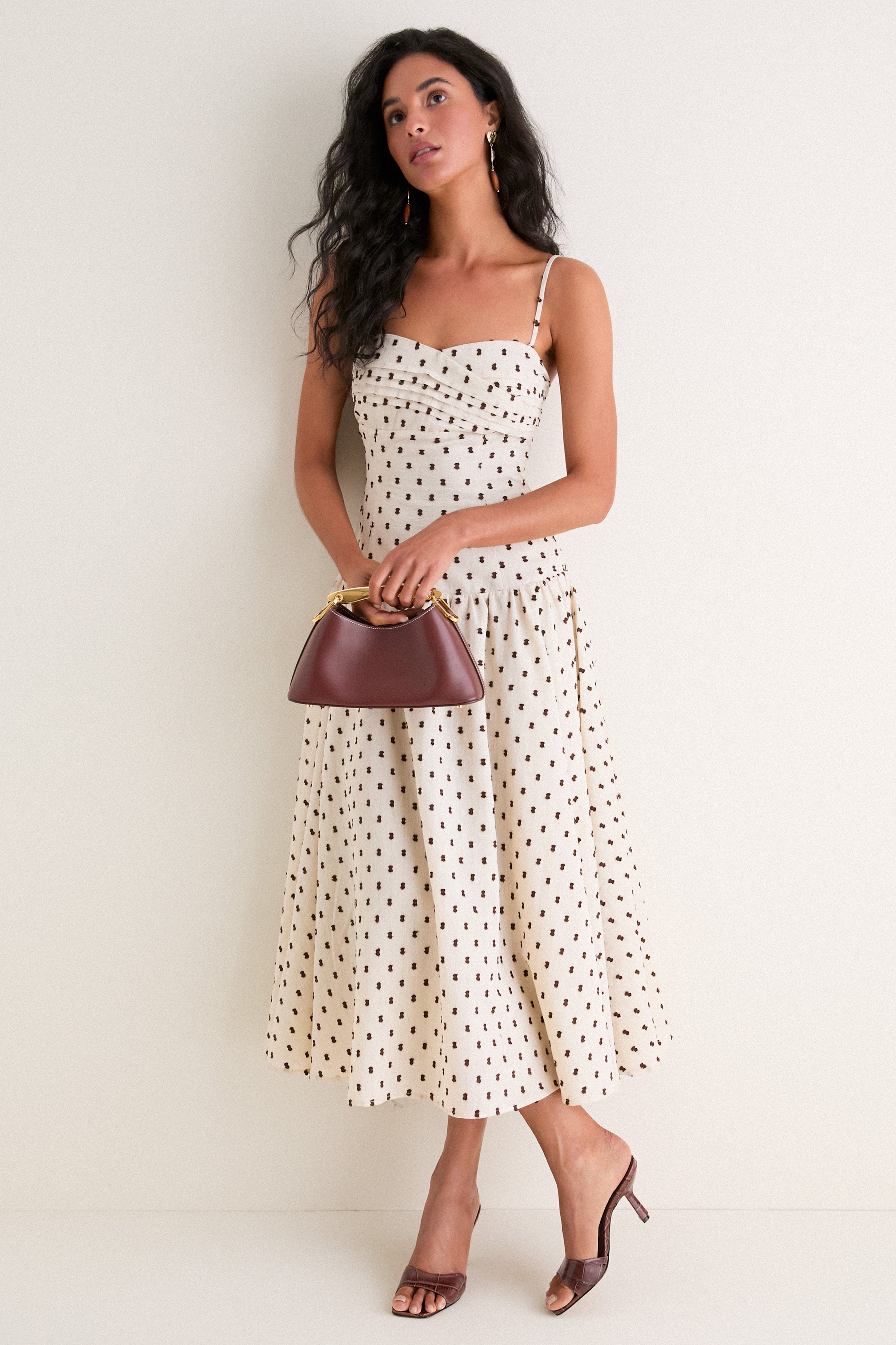 English Factory Tan & Brown Swiss Dot Tillie Maxi Dress Tan & Brown Swiss Dot / XXL