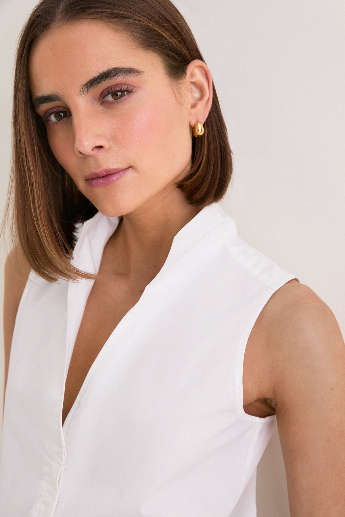 White Sleeveless Bessette Button Down
