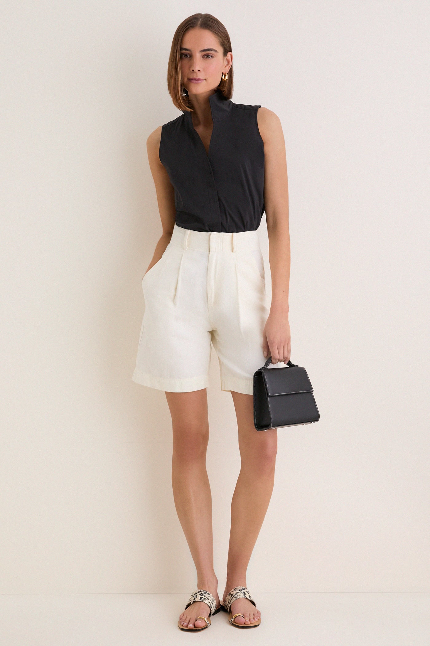 Black Sleeveless Bessette Button Down
