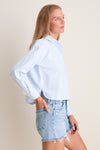 White and Blue Stripe Cropped Jasper Button Down
