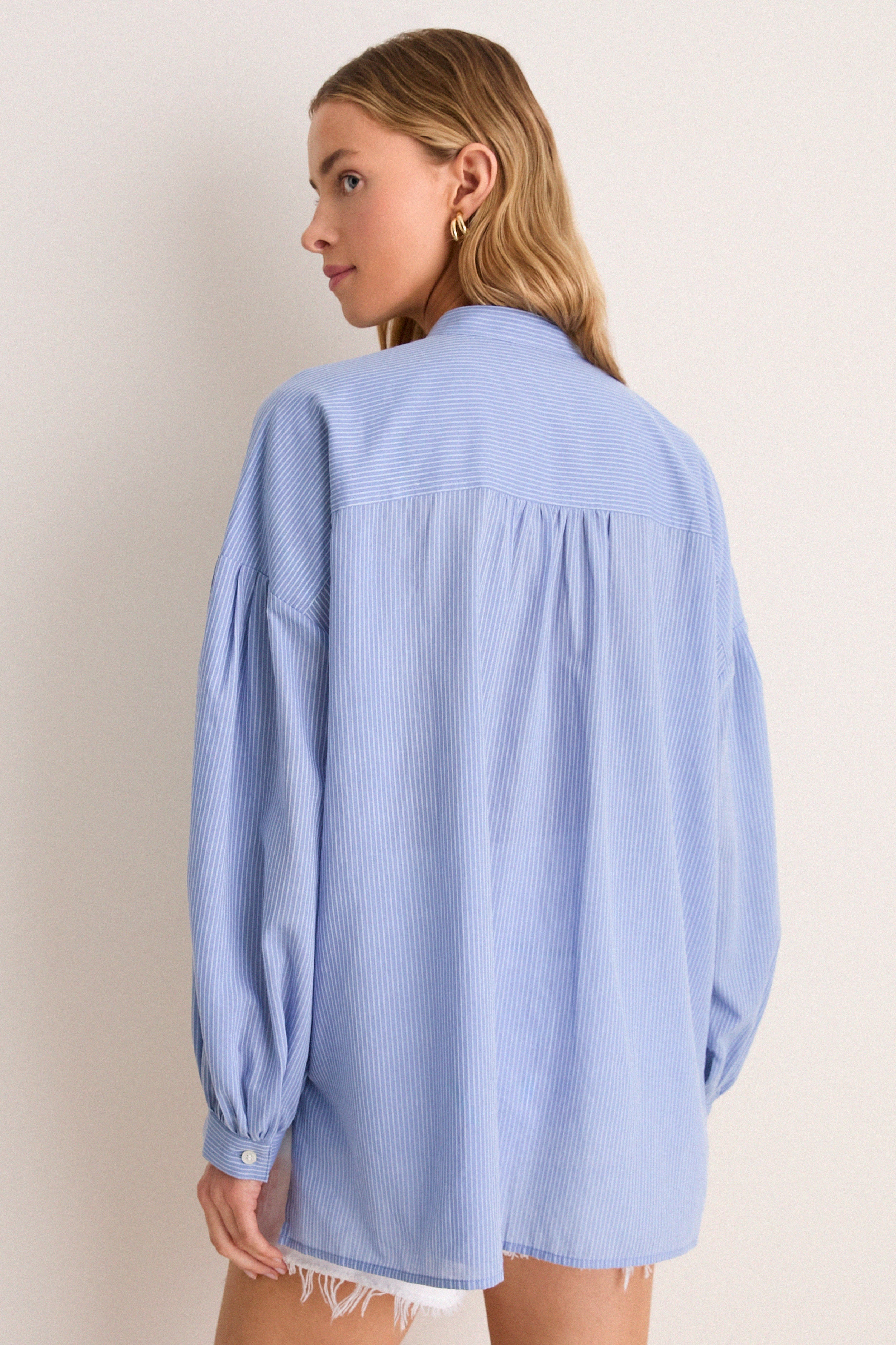 Light Blue Shadow Stripe Juliette Button Down