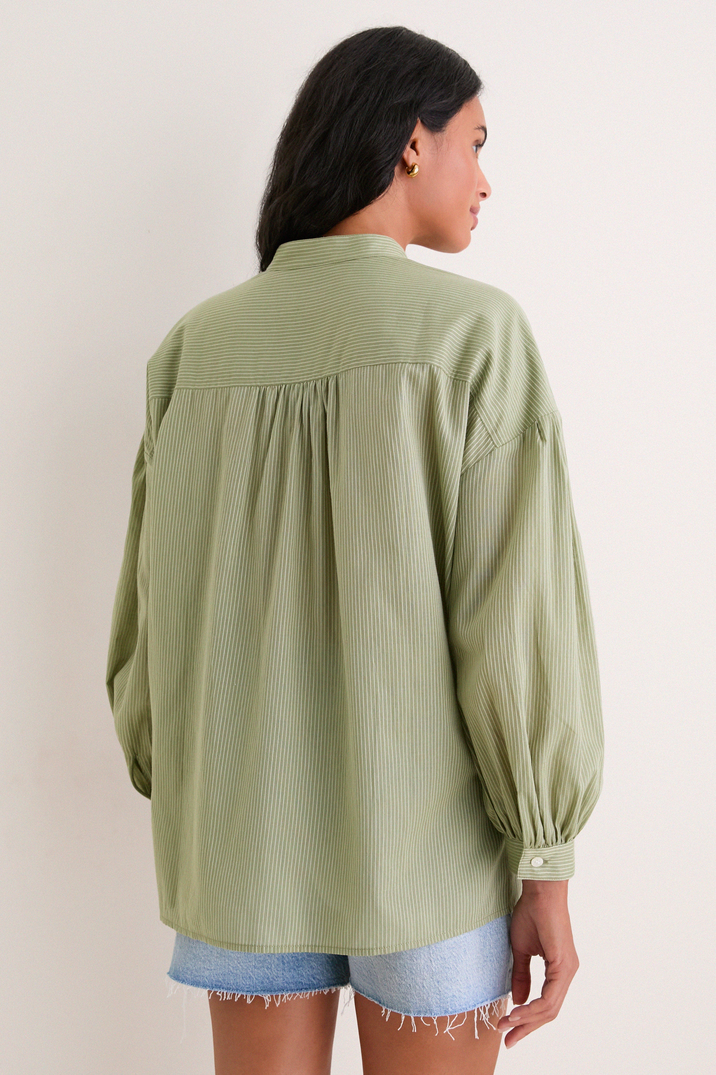 Light Olive Shadow Stripe Juliette Button Down